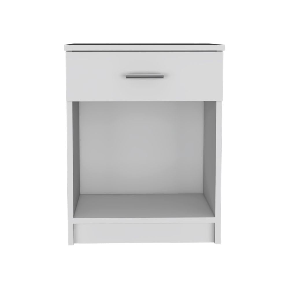 Tuhome White Eco-Friendly Nightstand with Superior Top, One Drawer and Lower Shelf - Perfect for Bedroom, Living Room or Office