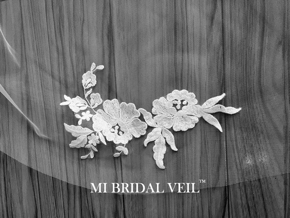 Elegant Embroidered Lace Wedding Veil - Vintage Inspired Chapel Length Bridal Veil with Lace Applique | Perfect for Romantic Weddings, Bridal Showers & Formal Occasions