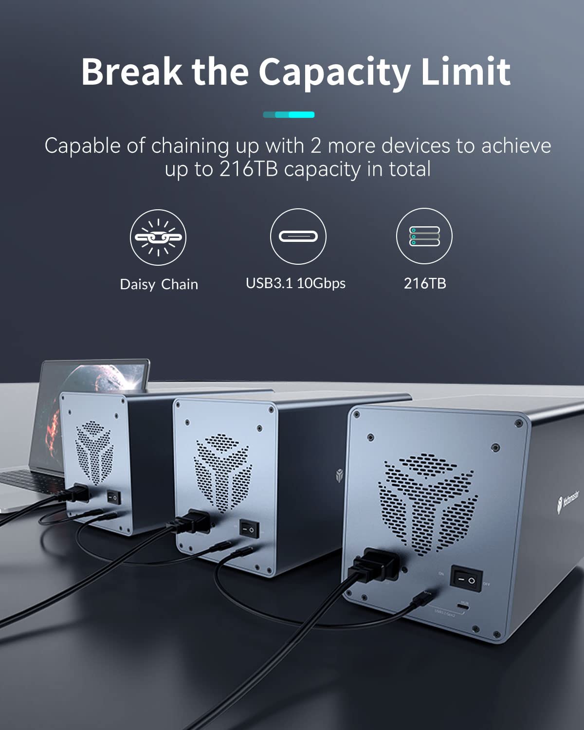 Yottamaster 10Gbps 4 Bay USB C Hard Drive Enclosure for 3.5 & 2.5 Inch SATA HDD/SSD - Aluminum DAS Storage Up to 4x18TB (216TB Total), Daisy Chain Support, Non-RAID, 150W Power - Perfect for Data Backup, Media Storage & PC Expansion [FS4C3]