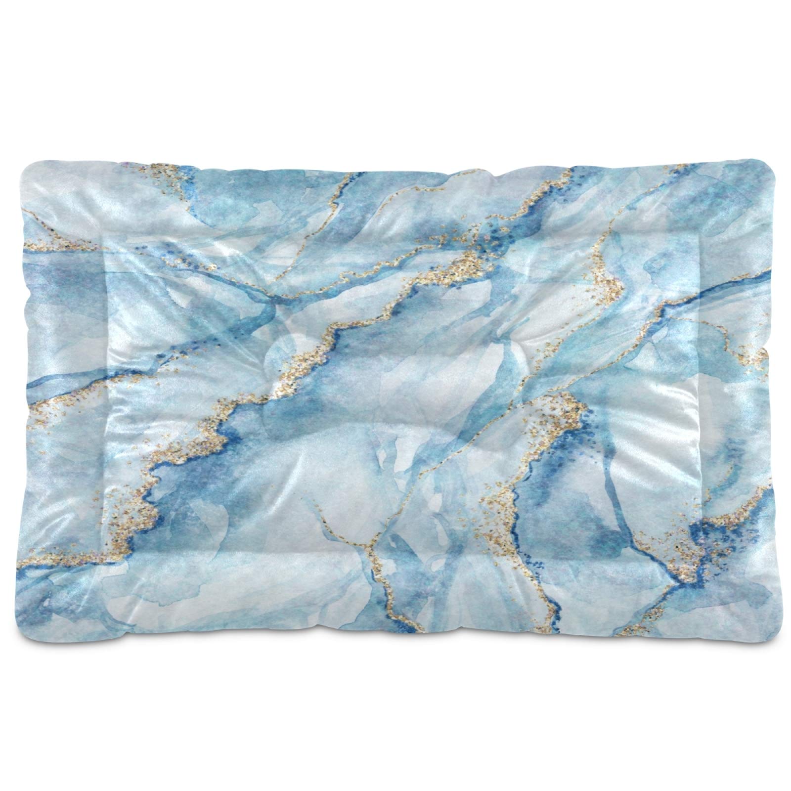 KEEPREAL White Blue Marble Pet Bed - Ultra Soft Rectangle Dog Bed & Cat Bed for Small Medium Pets (24x18in) | Calming Comfort Bed for Puppies & Kittens - Perfect for Living Room, Bedroom & Pet Nursery