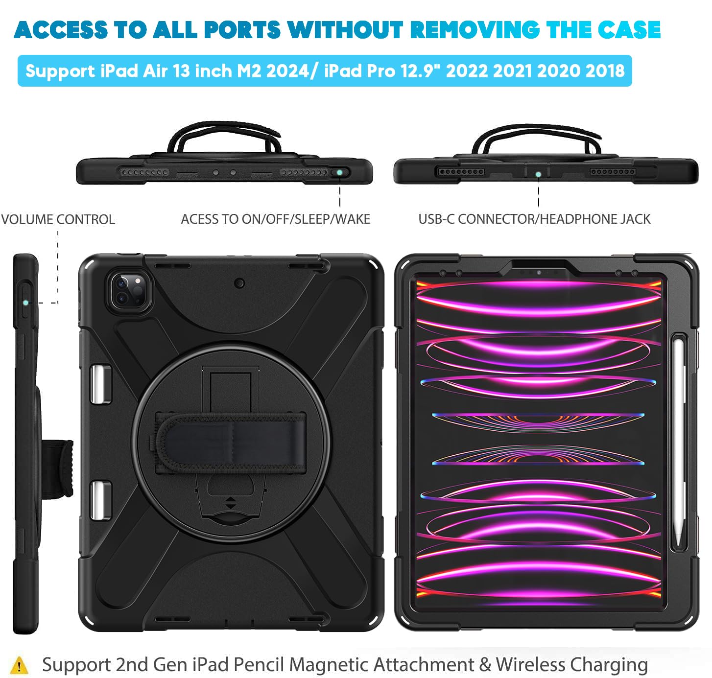 DreamerX 360° Rotating Stand Case for iPad Air 13 Inch (2024/2025) & iPad Pro 12.9