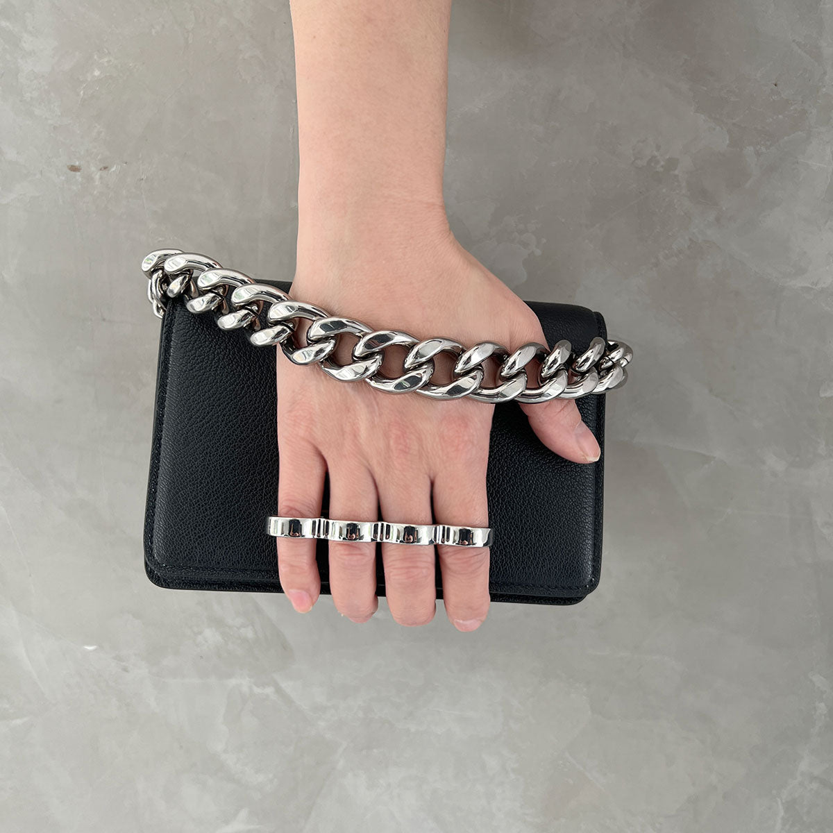 Mini Leather Crossbody Bag with Four Rings - Small Black Grain Satchel for Women | Perfect for Everyday Use, Work, and Travel
