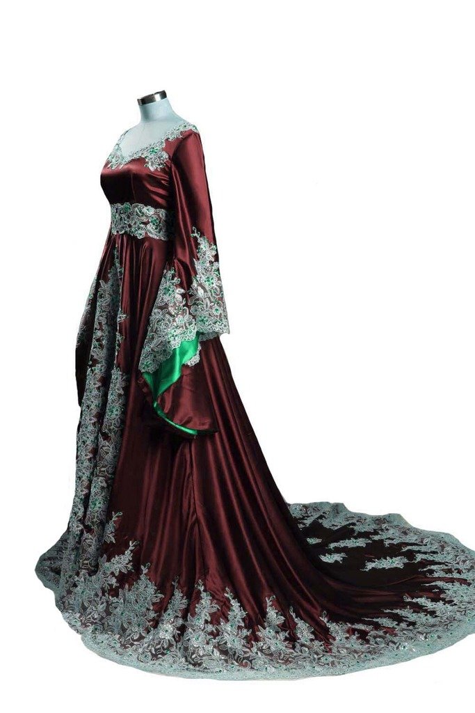 Vintage Long Sleeve Formal Evening Gown A-Line Women's Gothic Dress for Prom, Wedding & Special Occasions