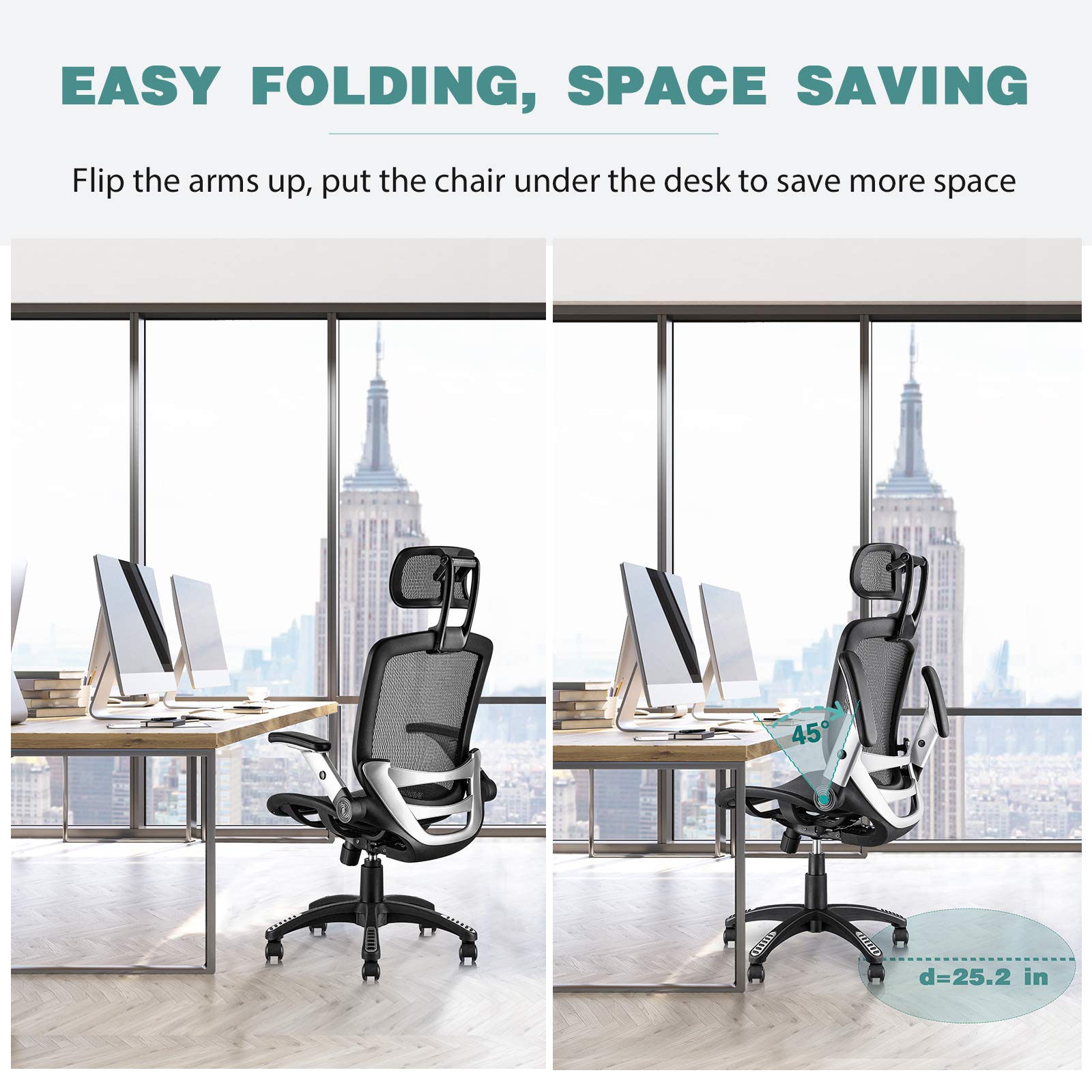 GABRYLLY Ergonomic Office Chair - High Back Mesh Computer Chair with Adjustable Headrest, Lumbar Support & Armrests, 400 lb Weight Capacity, 90-120° Reclining, Soft Seat Cushion - Perfect for Home Office, Gaming & Long Work Sessions