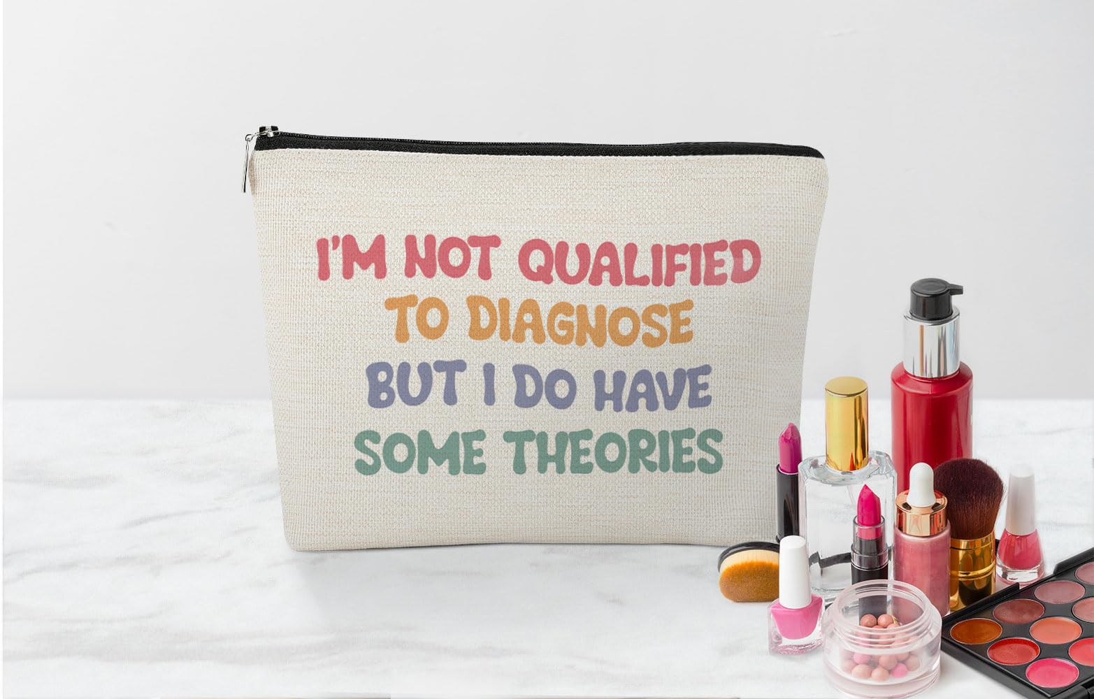 Funny Nurse Gift Makeup Bag - Small Cosmetic & Toiletry Pouch for Women with 'I'm Not Qualified to Diagnose' Quote - Perfect Birthday Gift for Nurses, Friends & Coworkers - Great for Travel, Work & Medical School Essentials