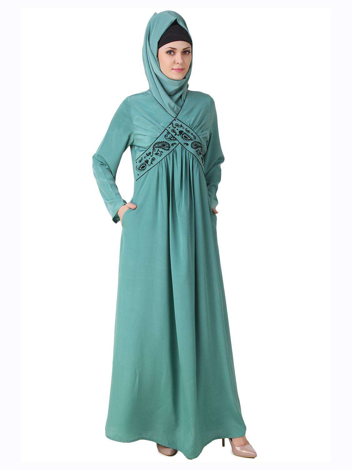 Deeba Maternity Sea Green Crepe Abaya - Modest Muslim Prayer Dress for Pregnant Women | Perfect for Prayer, Mosque Visits & Special Occasions