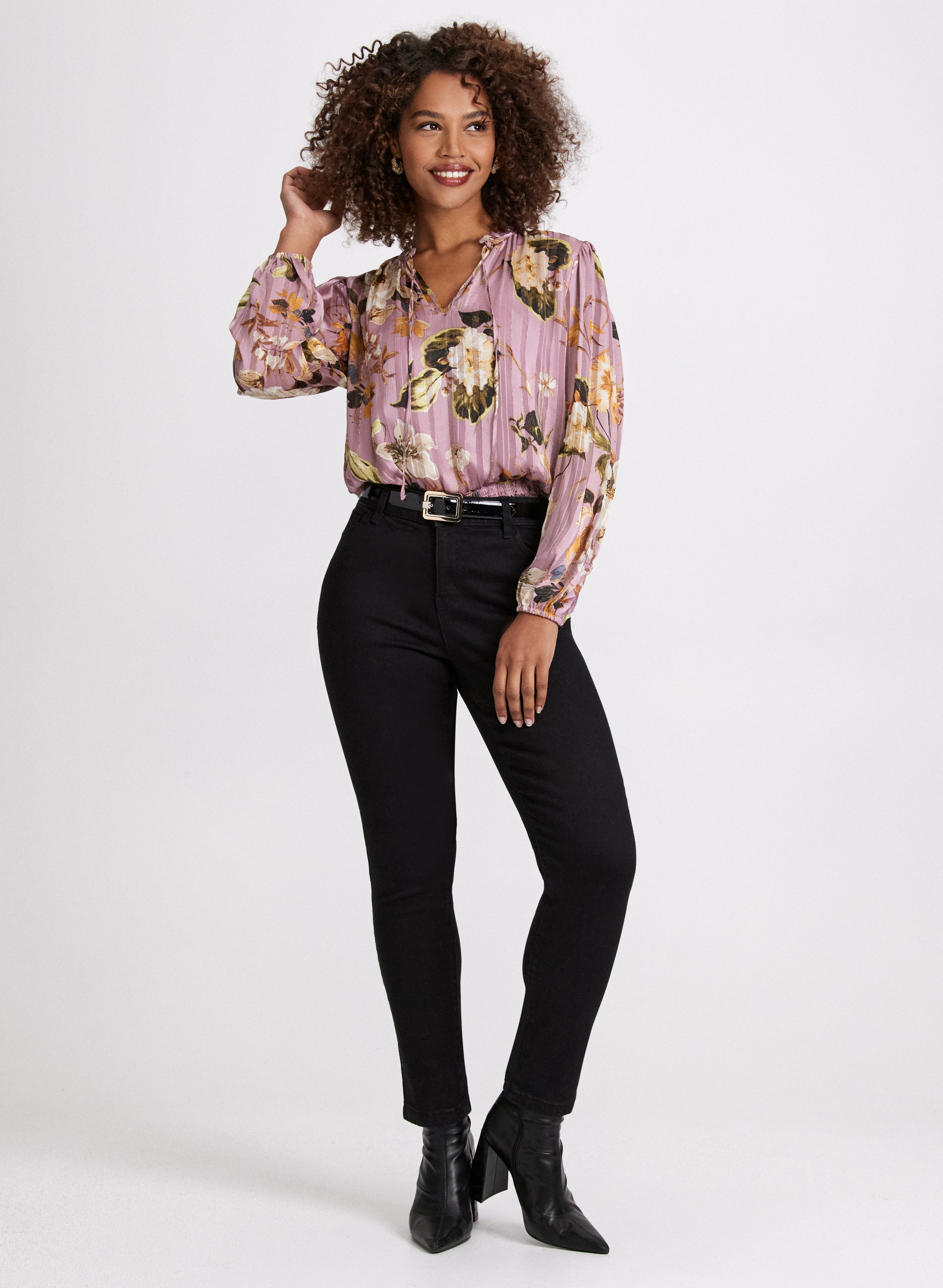 Floral Smocked Hem Blouse for Women - Elegant Ruffle Sleeve Summer Tops - Perfect for Office, Date Night & Casual Outings