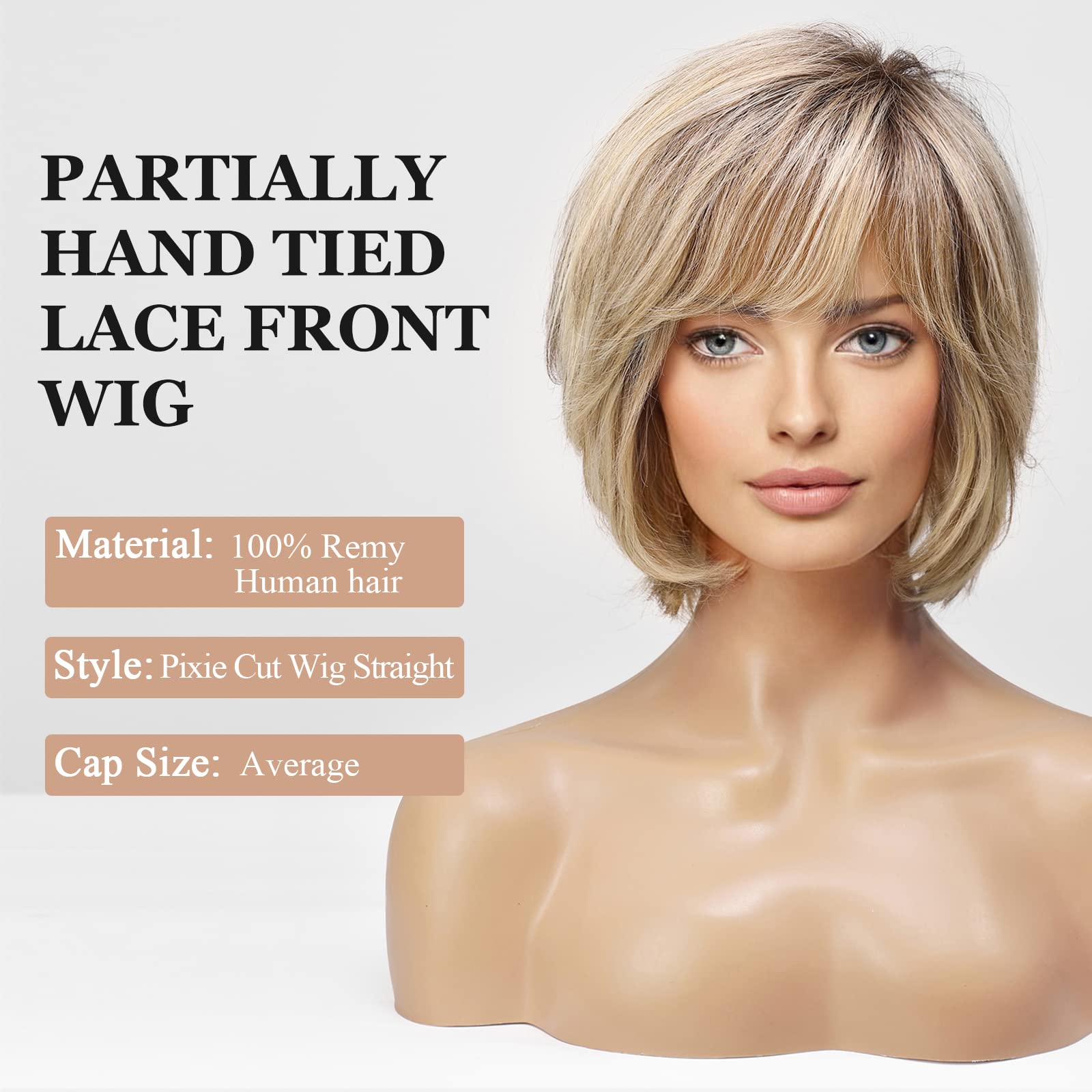 EMMOR 100% Human Hair Lace Front Wig for Women - Natural Layered Wavy Ombre Light Blonde Mixed Brown Hand-Tied Wig | Perfect for Daily Wear, Parties & Special Occasions