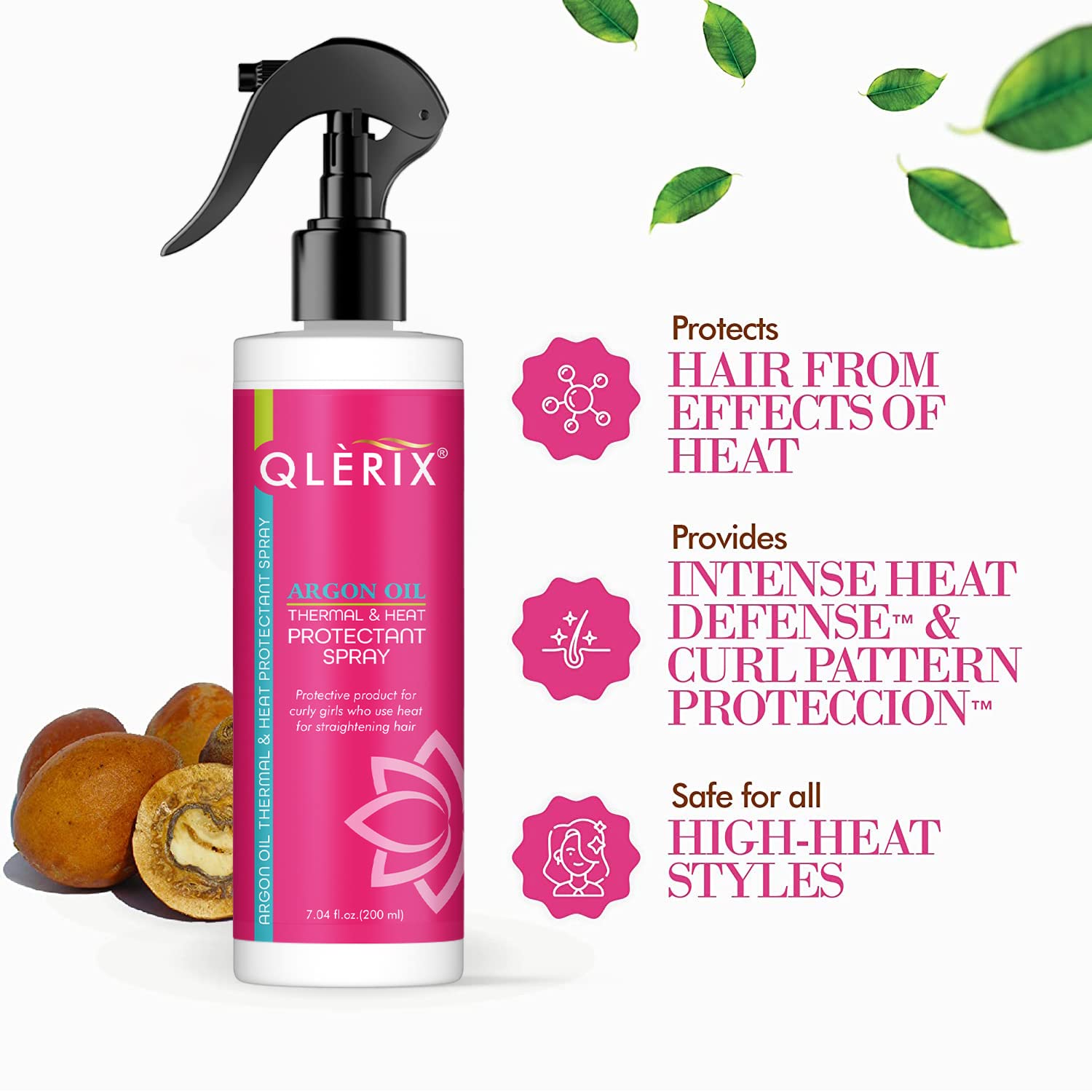 QLERIX Premium Keratin & Argan Oil Heat Protectant Hair Spray - Sulfate & Paraben Free Styling & Straightening Spray for Men & Women | Salon-Quality Protection for Blowouts, Flat Ironing & Daily Styling