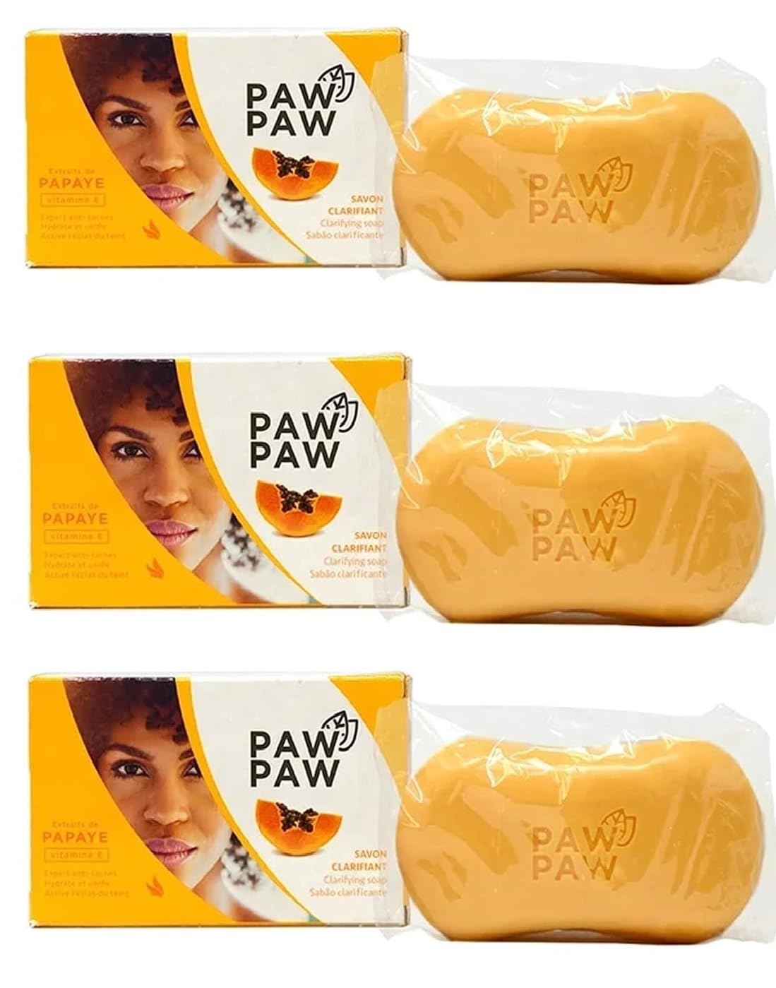 Paw Paw Papaya Soap 180g [3 Pack] - Natural Skin Brightening & Exfoliating Soap for Face & Body - Perfect for Acne Treatment, Dark Spot Removal & Glowing Skin Care Routine