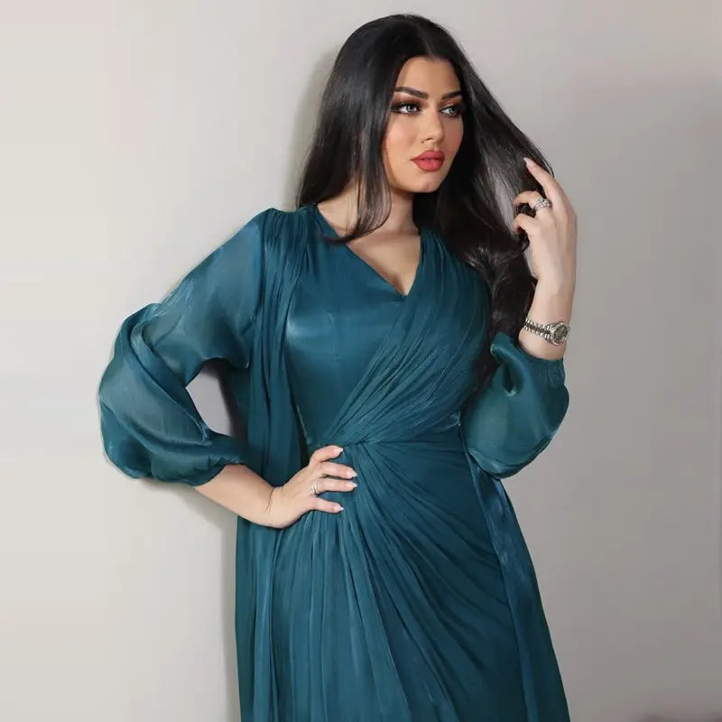 2 Piece Set Bright Satin Open Abaya Dress with Inner Sleeveless Dress - Muslim Prayer Dress, Eid Outfit, Ramadan Fashion, Modest Evening Wear for Women