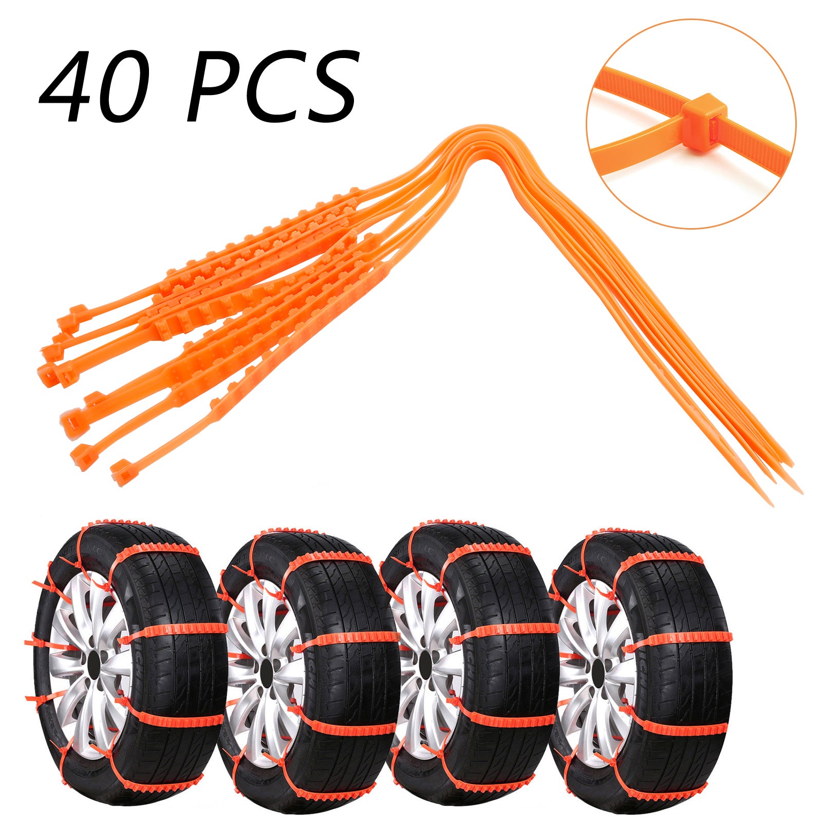 10/20/40PCS Heavy Duty Snow Tire Chains - Anti-Skid Traction Belts for Cars, Trucks & SUVs | Winter Emergency Driving Safety Gear (Orange) - Perfect for Icy Roads, Mountain Trips & Snowy Commutes