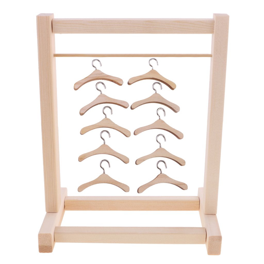 SM SunniMix Dolls House Miniature Bedroom Set - Wooden Hangers & Shelf for Dollhouse Furniture - Perfect for 1:12 Scale Miniature Room Decor & DIY Projects