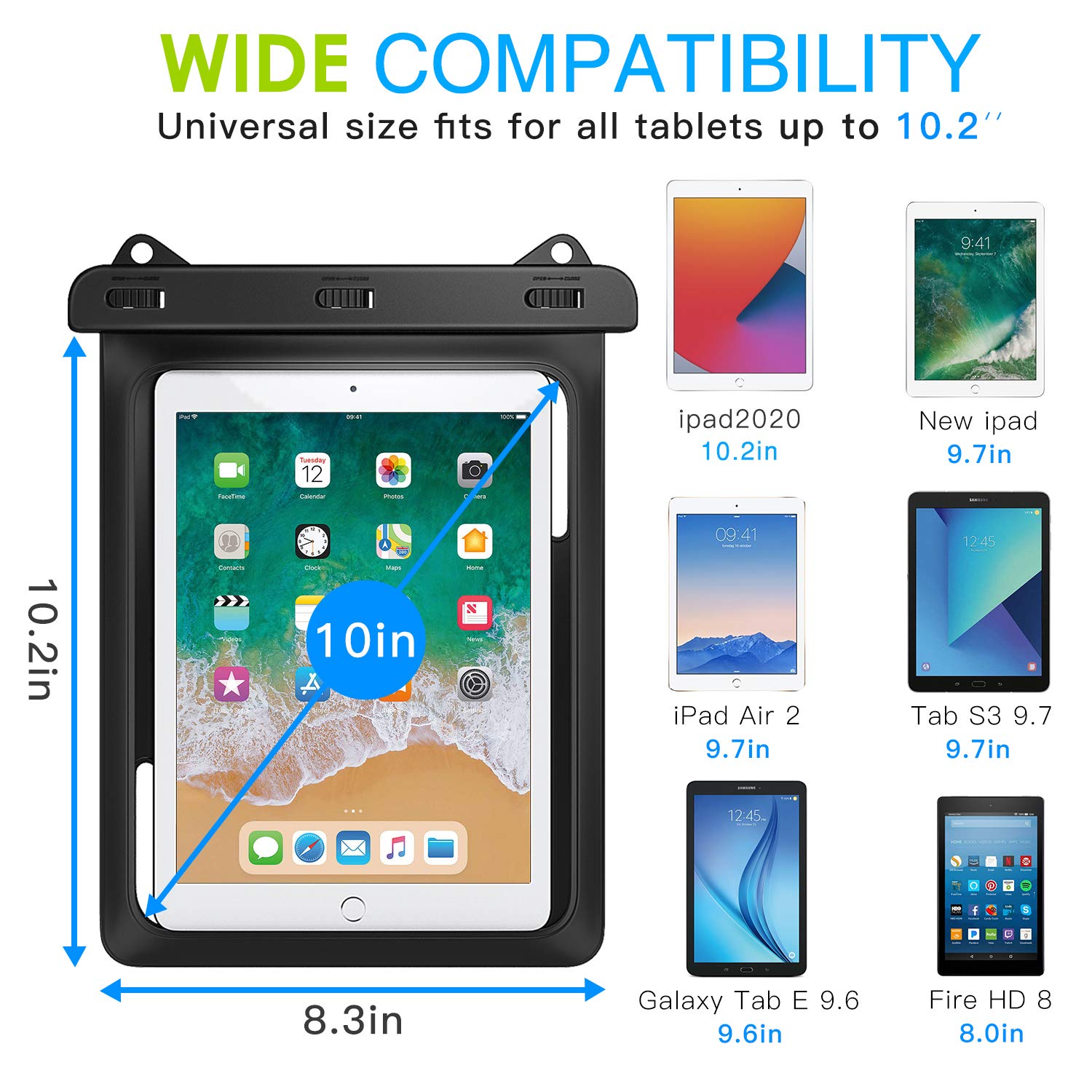 Waterproof Tablet Case - Universal Dry Bag Pouch for iPad Mini 6/5/4/3/2, iPad 9/9.7, iPad Pro 9.7, iPad Air 5/3/2, Samsung Galaxy Tab S4/S3/S2/Tab A 9.7, Note 8, Tab E 9.6 - Perfect for Beach, Pool, Boat & Outdoor Adventures