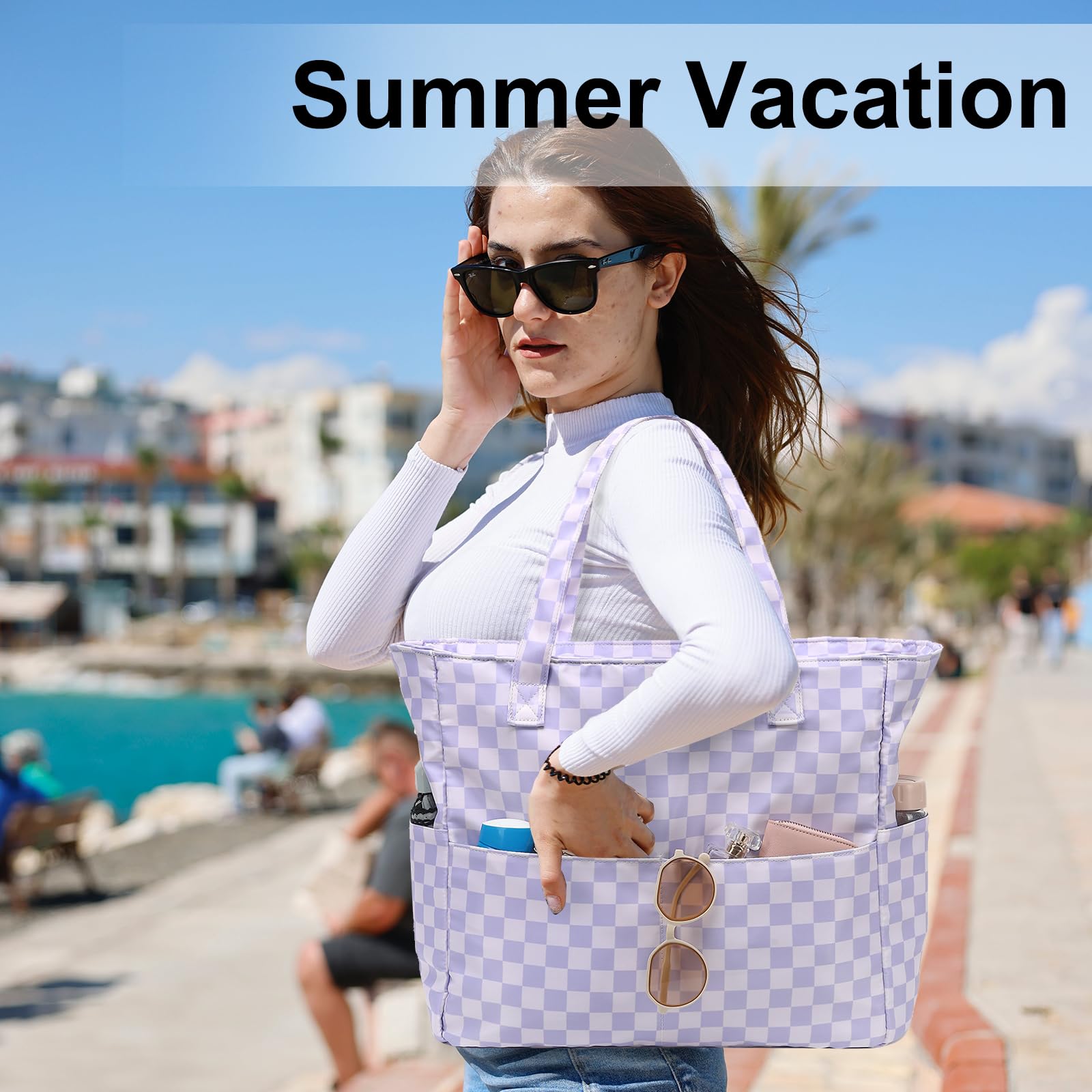 LEDAOU Large Waterproof Beach Tote Bag for Women - Sandproof Zippered Pool Bag with Wet Pocket - Perfect for Beach, Gym, Grocery Shopping & Travel Accessories