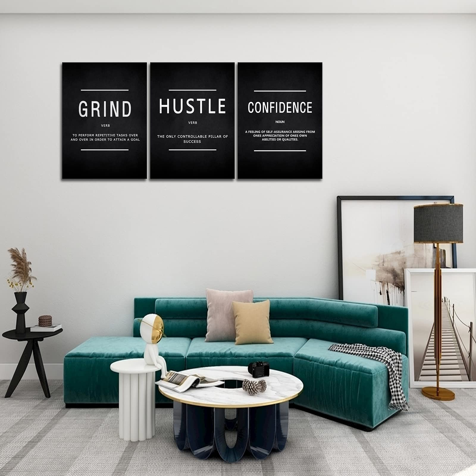 KAWAHONE Motivational Success Canvas Wall Art - Grind Hustle Confidence Inspirational Quotes Framed Painting for Office & Workplace Decor | Ready to Hang | Perfect for Entrepreneurs, Home Office & Business Spaces