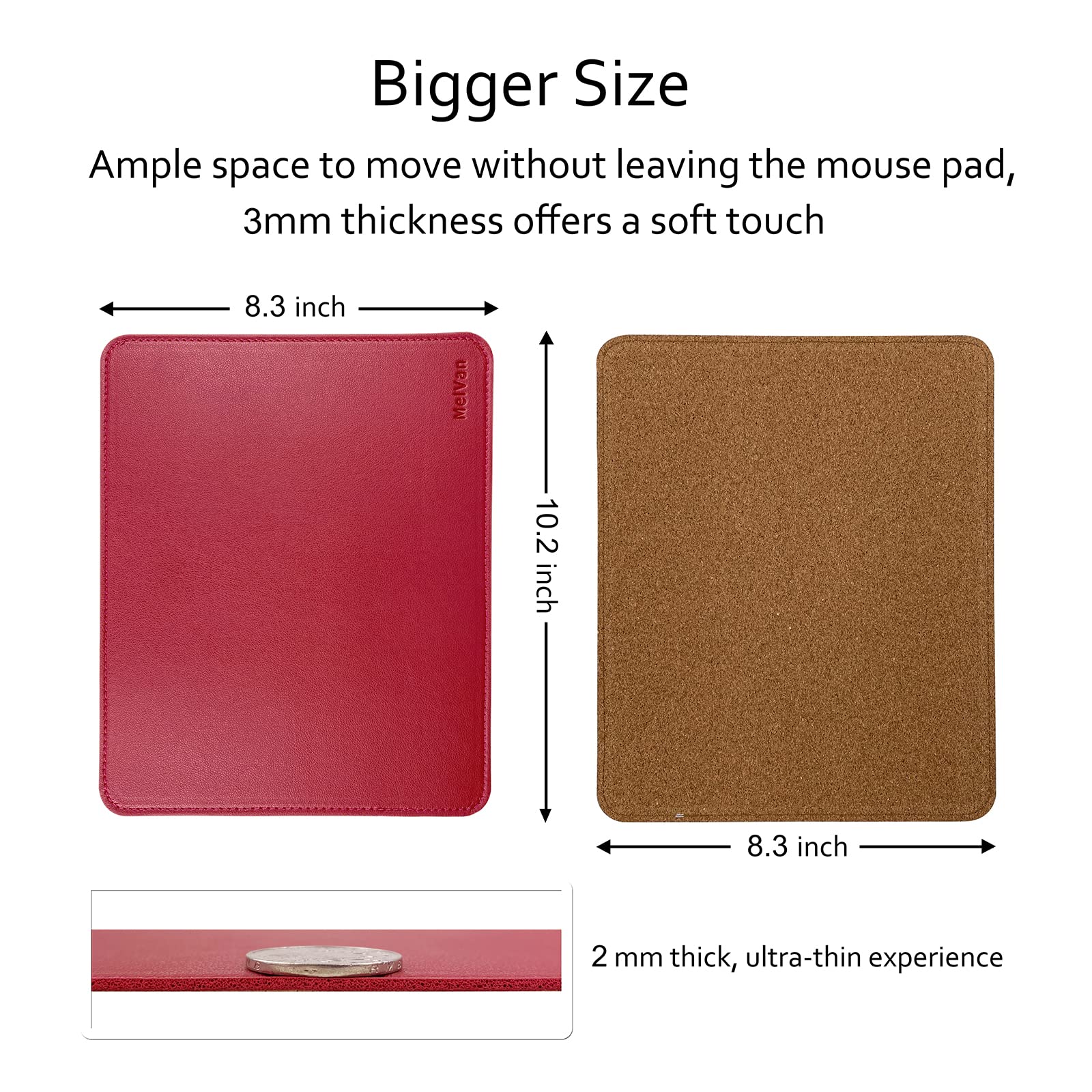 Premium PU Leather Mouse Pad with Stitched Edge - Wood Grain Design, Waterproof & Non-Slip Gaming Mouse Mat for PC, Laptop, Office & Home Use - 10.2