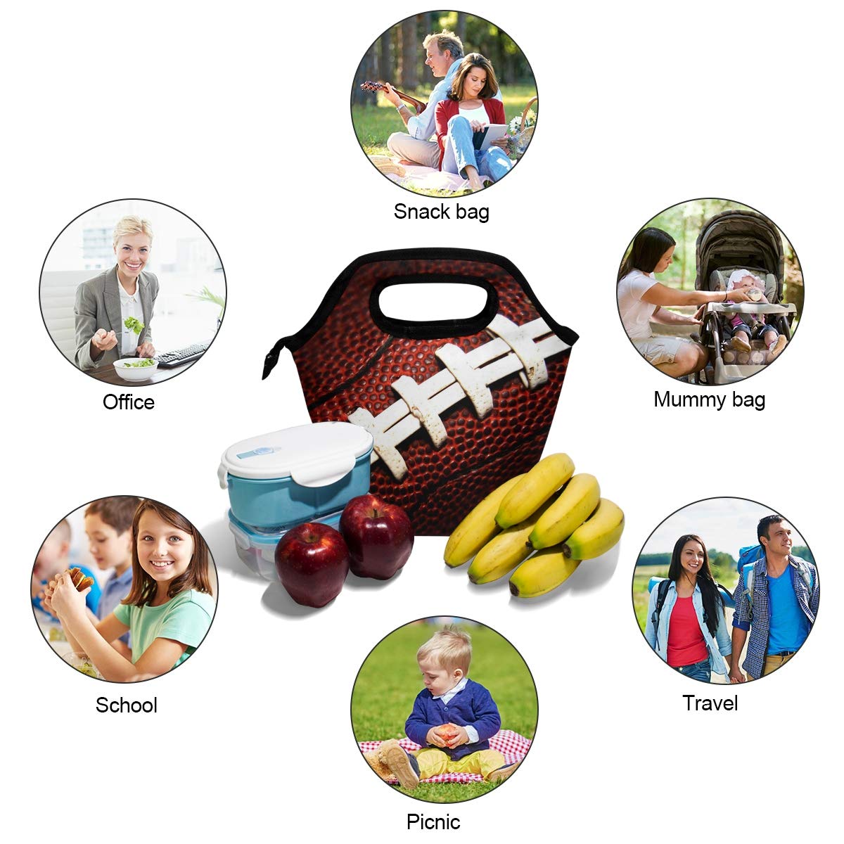 Insulated American Football Lunch Bag with Zipper - Cooler Tote for Men, Women & Teens | Meal Prep, Sports Games & Outdoor Activities