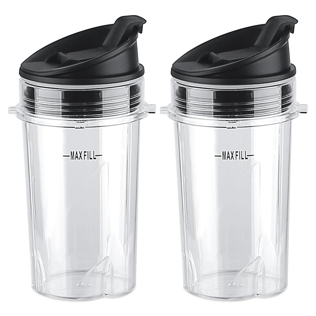 Anbige 2-Pack 12oz Replacement Blender Cups with Lids - Compatible with Ninja BL770, BL660, BL810, QB3000 All Pro 4 Tabs Blenders - Perfect for Smoothies, Protein Shakes & On-the-Go Blending