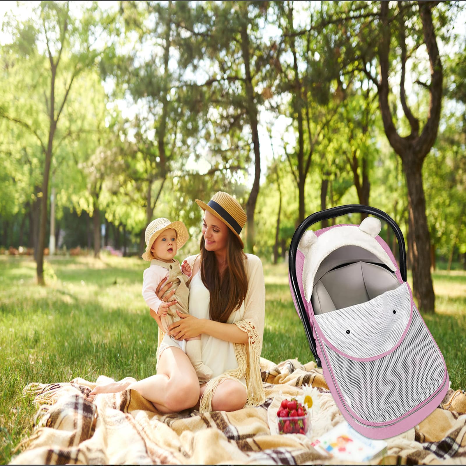 Universal 2-in-1 Winter Baby Car Seat Cover - Warm & Cozy Infant Carseat Protector for Boys & Girls (Pink) | All-Season Use for Strollers, Shopping & Travel