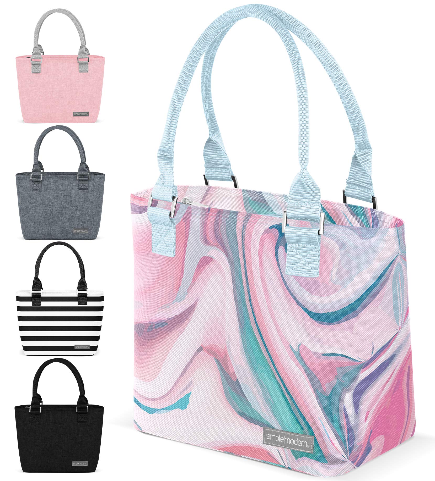 Simple Modern Insulated Lunch Bag for Adults - Reusable Meal Tote for Work, Office & Travel - 4L Capacity - Cara Lena Pink Sea Marble - Perfect for Women & Men | Keep Food Fresh for School, Picnics & Commuting