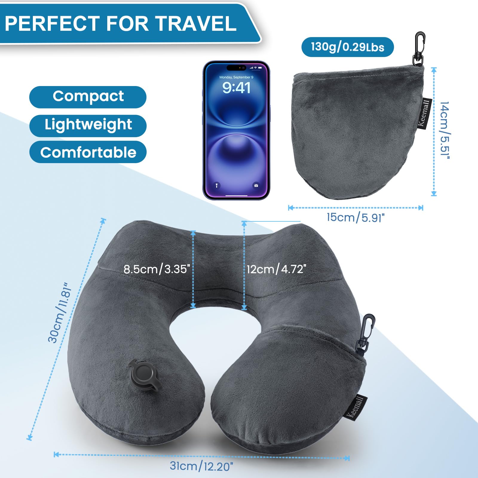 Inflatable Travel Neck Pillow for Airplanes - Ultra Comfortable Blow Up Pillow for Long Flights, Car Rides, Train Travel & Office Napping - Perfect for Camping & Air Travel Accessories