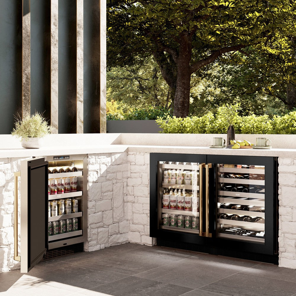 ZLINE Autograph Edition 24 Inch Dual Zone Wine Cooler - 44 Bottle Capacity, Black Stainless Steel Glass Door & Polished Gold Handle (RWDOZ BS 24 G) - Perfect for Home Bars, Restaurants, and Wine Cellars