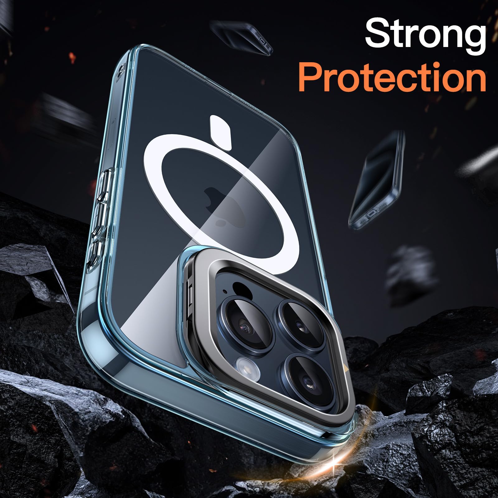 JETech Kickstand Case for iPhone 15 Pro Max 6.7-Inch - MagSafe Compatible, Shockproof Bumper Cover with Built-in Camera Stand & Anti-Scratch Back (Blue Titanium) - Perfect for Work, Travel & Wireless Charging