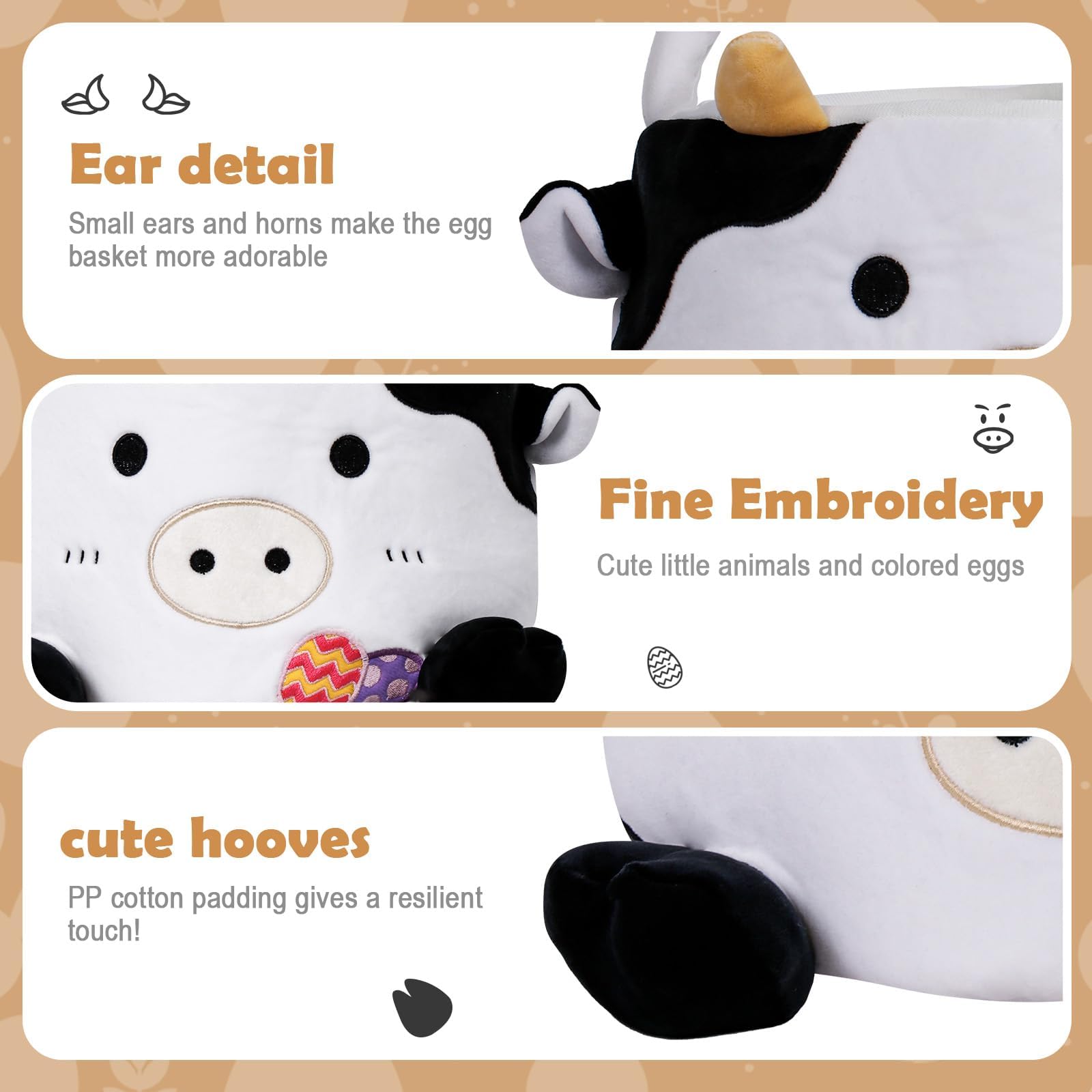Easter Baskets for Kids - Adorable Cow Design Easter Egg Buckets, Perfect Easter Hunting Festival Gifts for Boys & Girls - Great for Easter Egg Hunts, Party Favors, and Spring Decorations