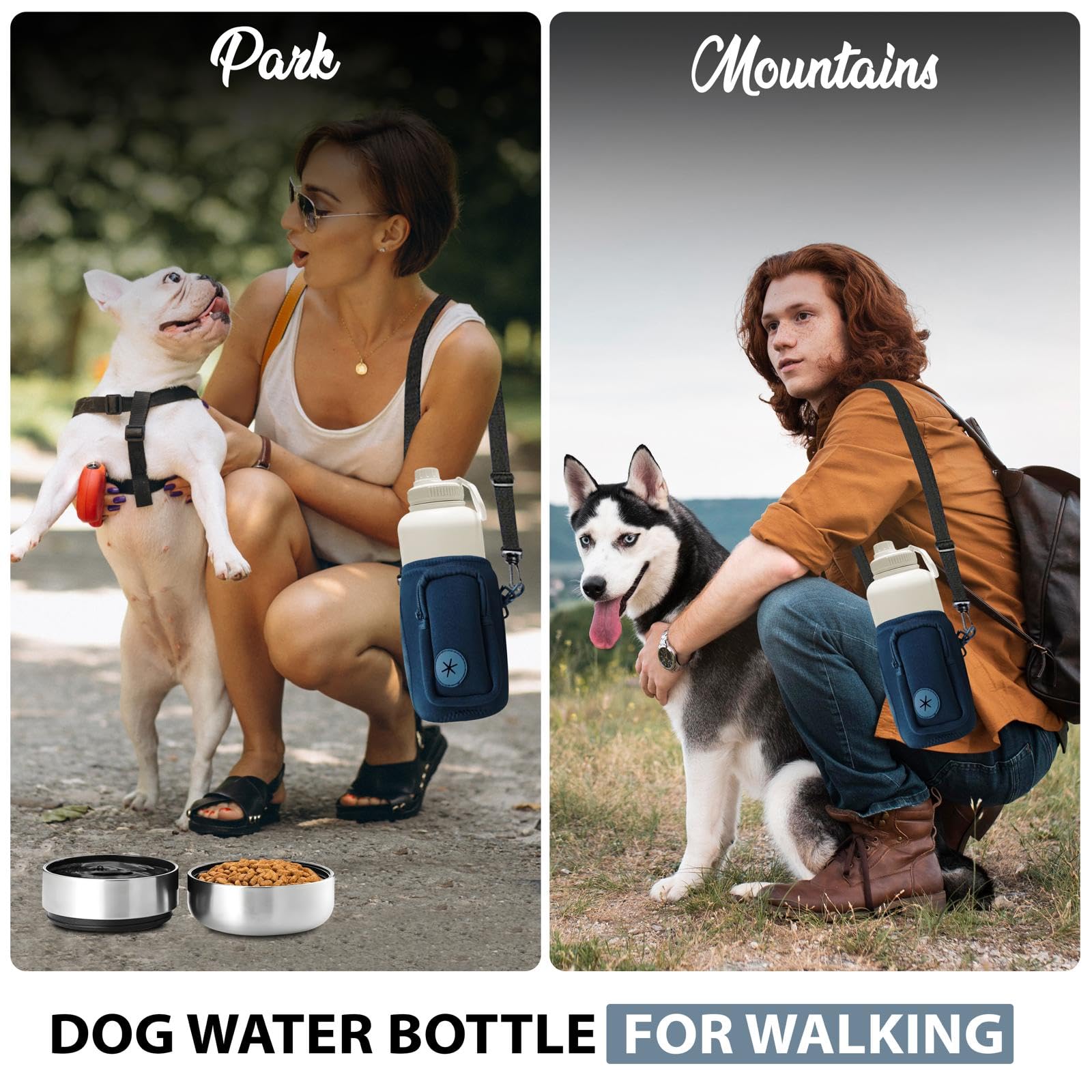 Stainless Steel Insulated Dog Water Bottle - 32oz Portable Travel Water Dispenser with 2 Bowls, Carrying Case & Strap | Leak Proof Double Wall Design for Hiking, Camping, and Outdoor Adventures with Pets