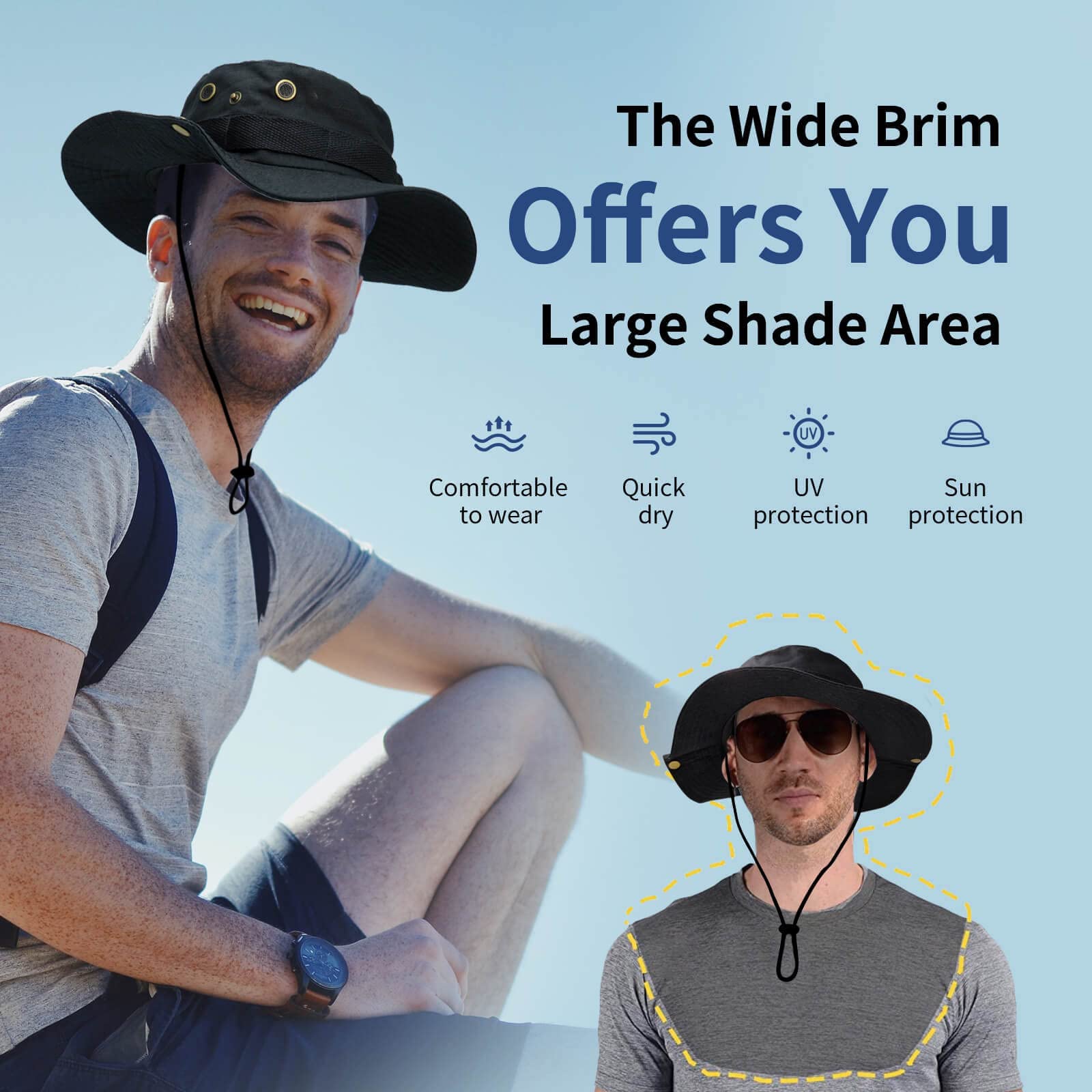 Men's Packable Bucket Hat for Fishing, Hunting & Travel - Lightweight & Adjustable Outdoor Cap (Black) - Perfect for Beach, Camping & Hiking Adventures