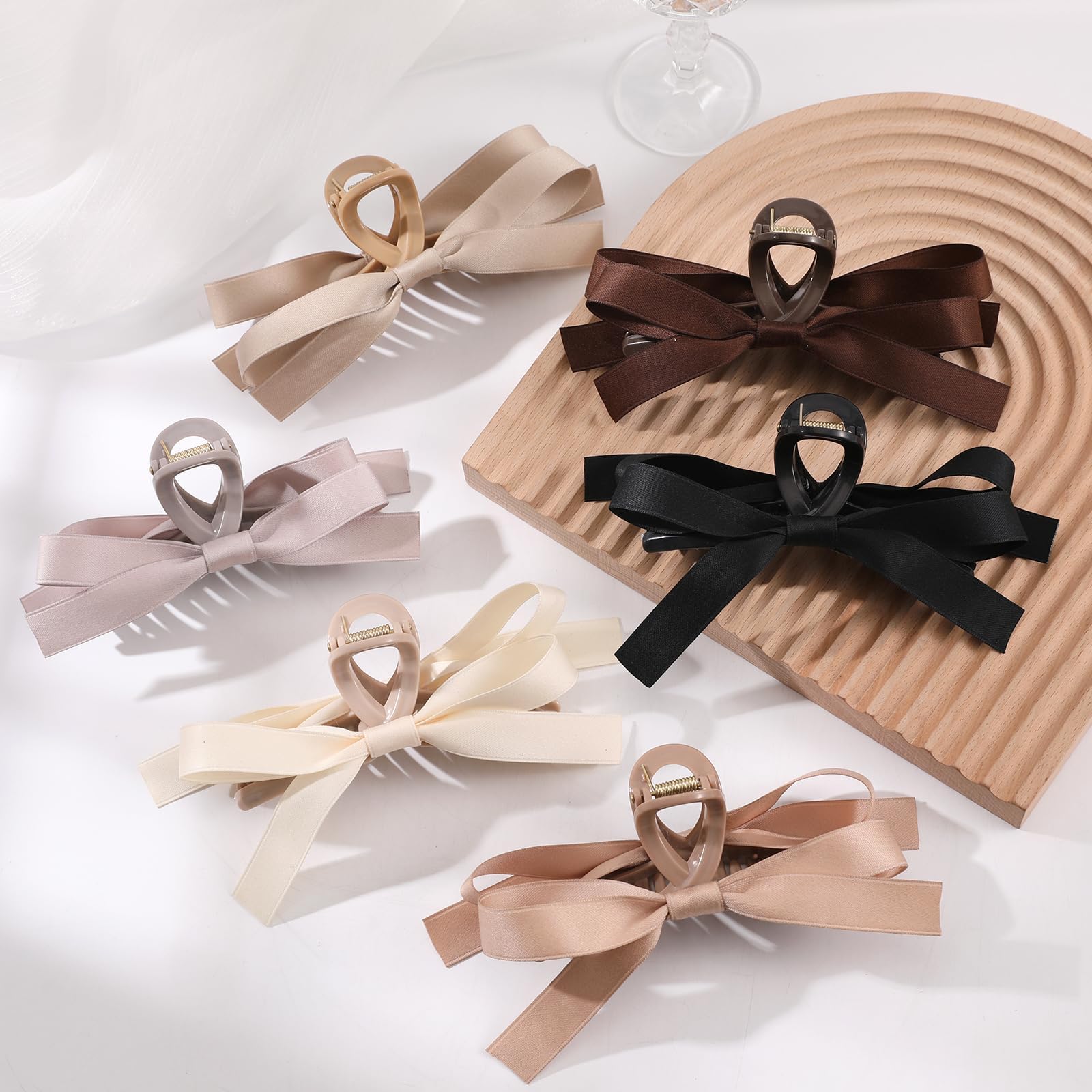 Auseibeely 6 PCS Silky Satin Bow Hair Clips - Non-Slip Hair Accessories for Women & Girls, Perfect for Thin & Thick Hair - Ideal for Weddings, Bridesmaids, Parties & Everyday Styling