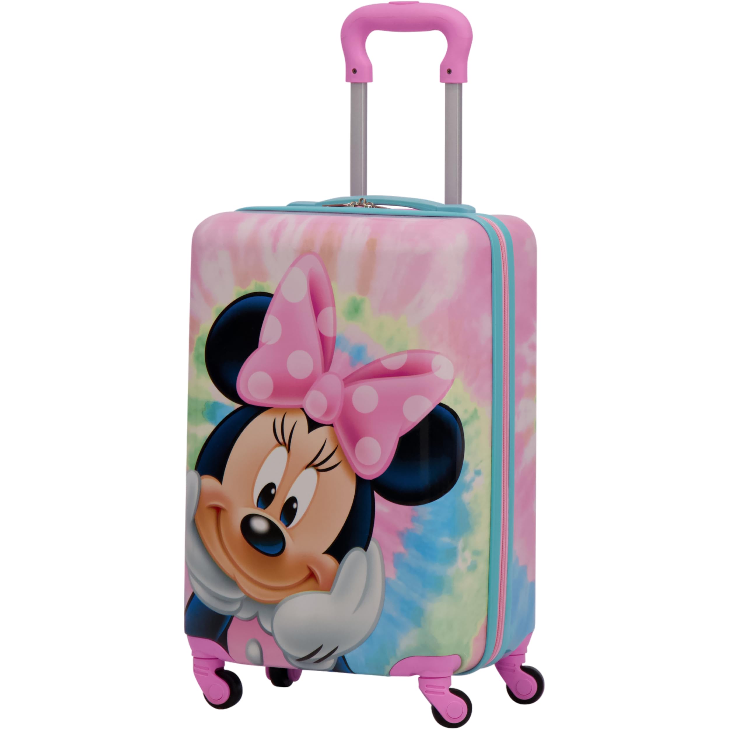 Disney Minnie Mouse 21 Inch Kids Carry On Luggage - Tie Dye Hardshell Spinner Suitcase with 360° Wheels for Girls Travel, School Trips & Sleepovers | Official Disney Licensed Product