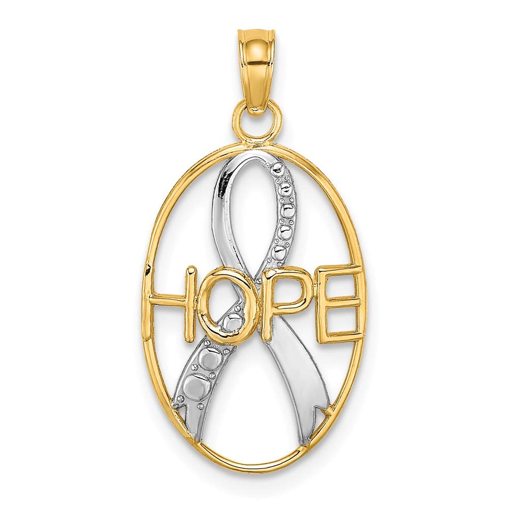 14K Yellow Gold & White Rhodium Textured Hope Ribbon Charm Pendant - Elegant Jewelry Gift for Women, Perfect for Necklaces & Bracelets (Birthday, Anniversary, Christmas)