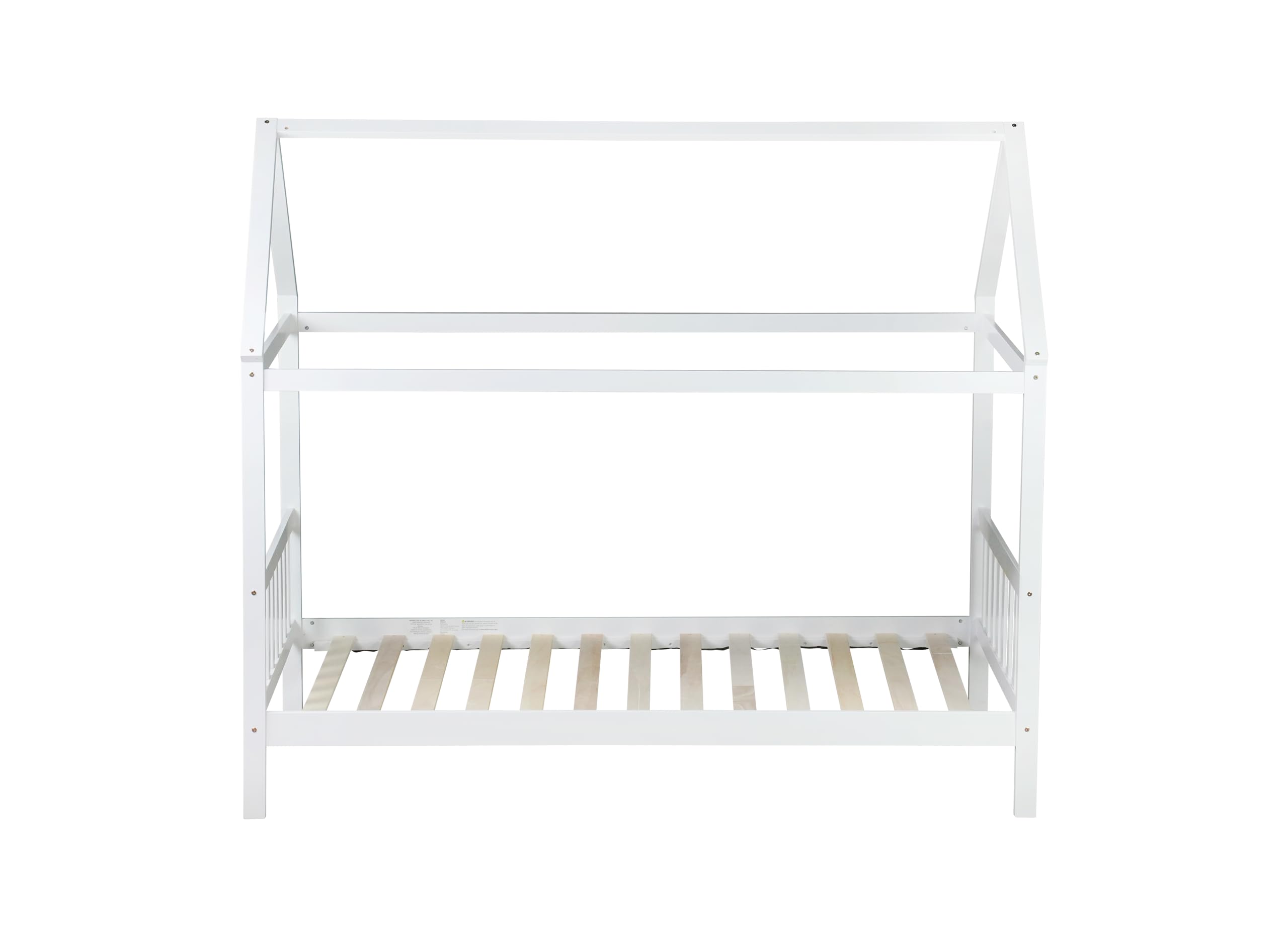 Montessori Twin Size House Bed for Kids - Solid Rubber Wood Platform Bed with Headboard, Footboard & Roof - Low Profile Bed Frame for Girls, Boys & Teens - Ideal for Bedrooms, Playrooms & Montessori Learning Spaces - White