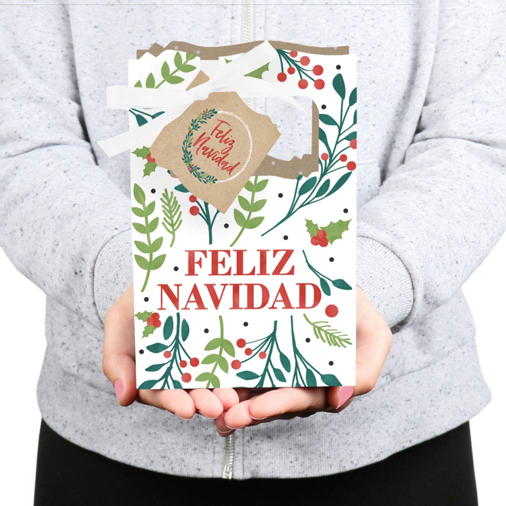 Feliz Navidad Spanish Christmas Party Favor Boxes - Set of 12 Holiday Gift Boxes for Christmas Celebrations, Office Parties & Festive Gatherings