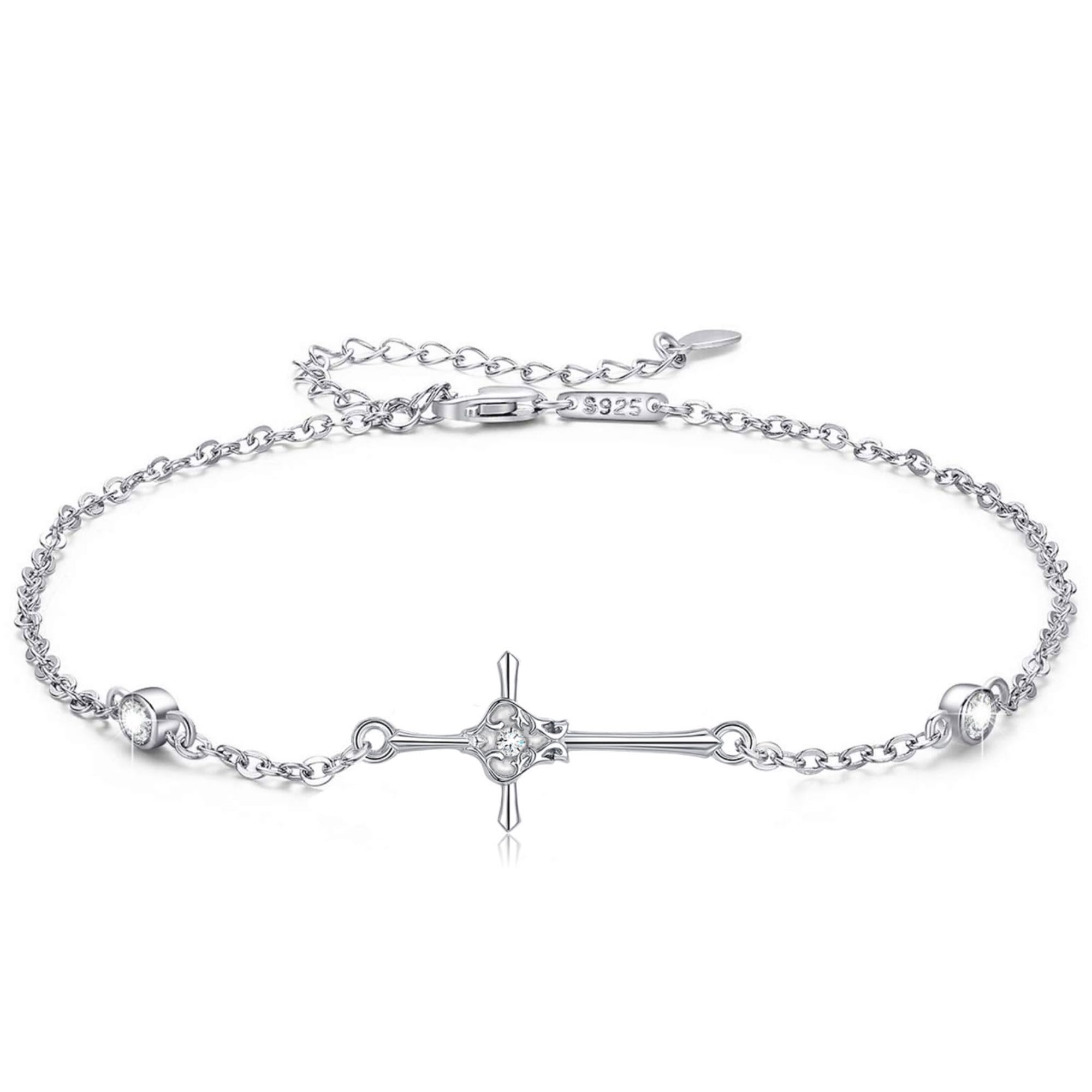 925 Sterling Silver Infinity Cross Anklet - Adjustable Dainty Ankle Bracelet for Women & Girls | Rose Gold, Stethoscope & Starfish Charms | Perfect Birthday, Christmas Gift for Her | Ideal for Beach Vacations, Date Nights & Everyday Wear