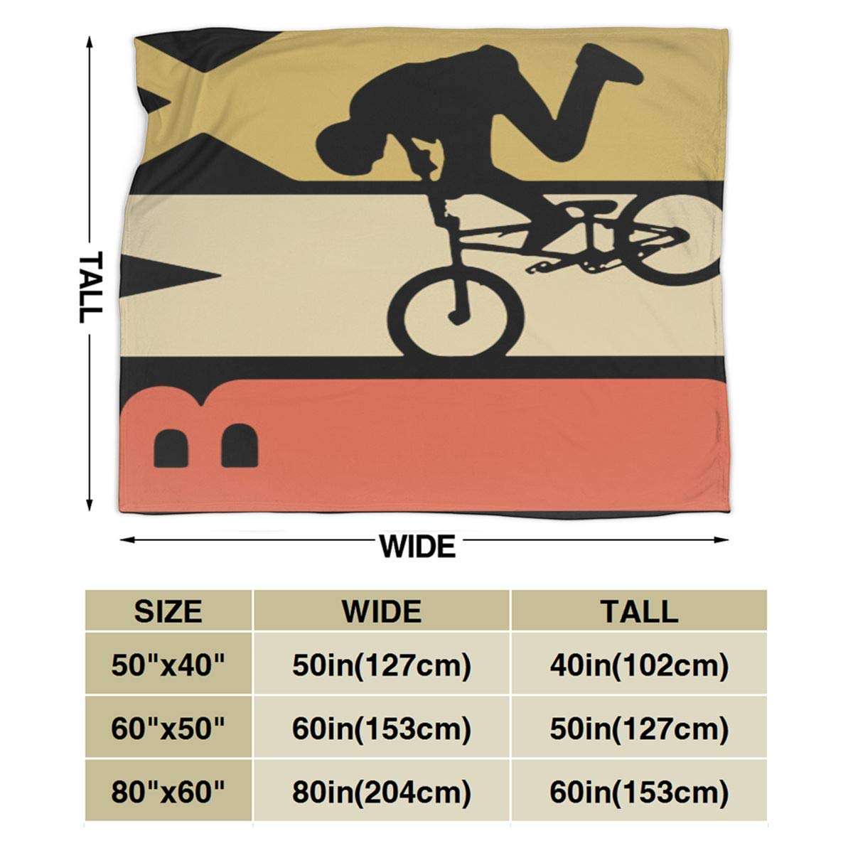 YUNTONG Retro 1970s Style BMX Bike Fleece Blanket - 50