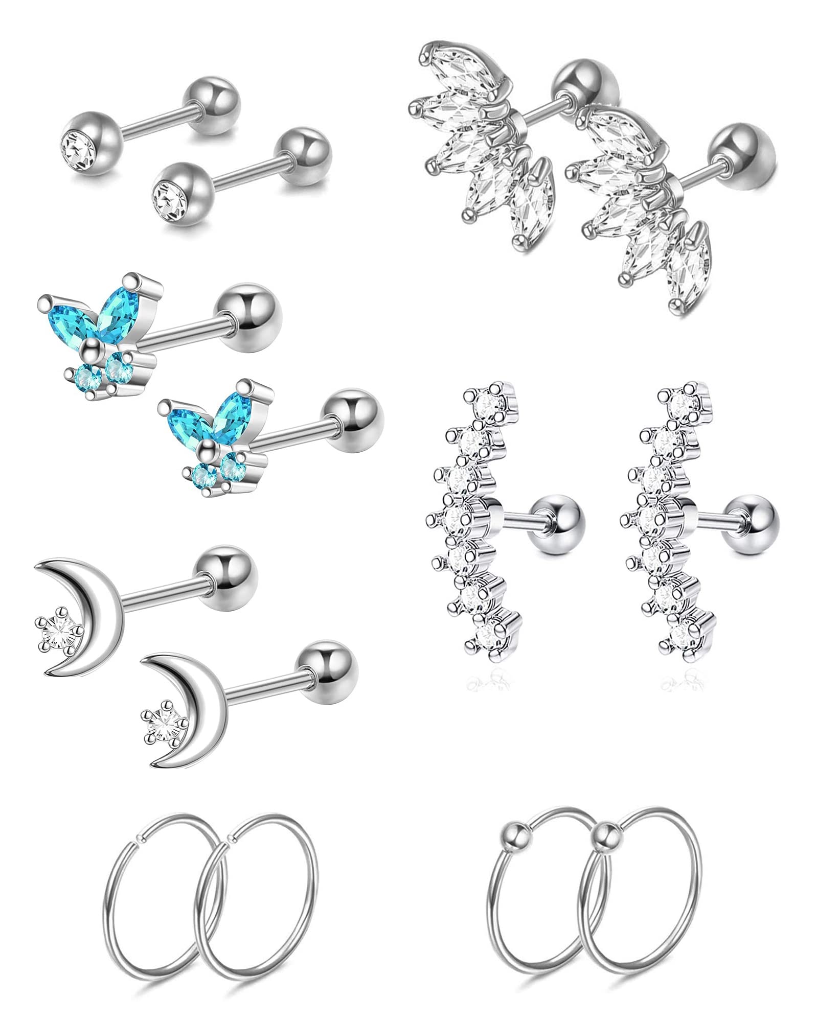 EVISPOL 7 Pairs Cartilage Earrings Set - Conch, Tragus, Helix, Daith & Rook Piercing Jewelry for Women & Men - Perfect for Daily Wear, Parties & Gifts