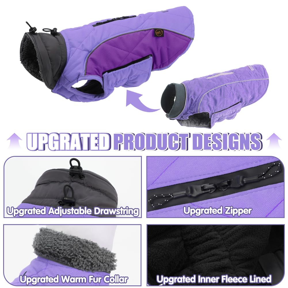 EMUST Fleece-Lined Winter Dog Vest - Warm Cold Weather Coat for Small, Medium & Large Dogs | Pet Apparel for Outdoor Walks & Winter Adventures (Mix-Purple, XXXL)