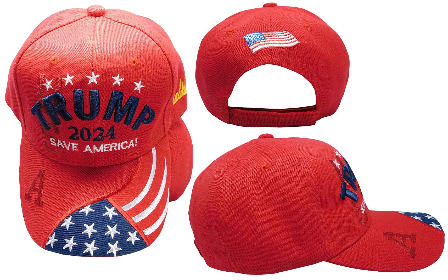 Trump 2024 Save America Baseball Cap - Patriotic USA Flag Shadow Design - 100% Polyester Adjustable Embroidered Hat for Political Rallies & Outdoor Events