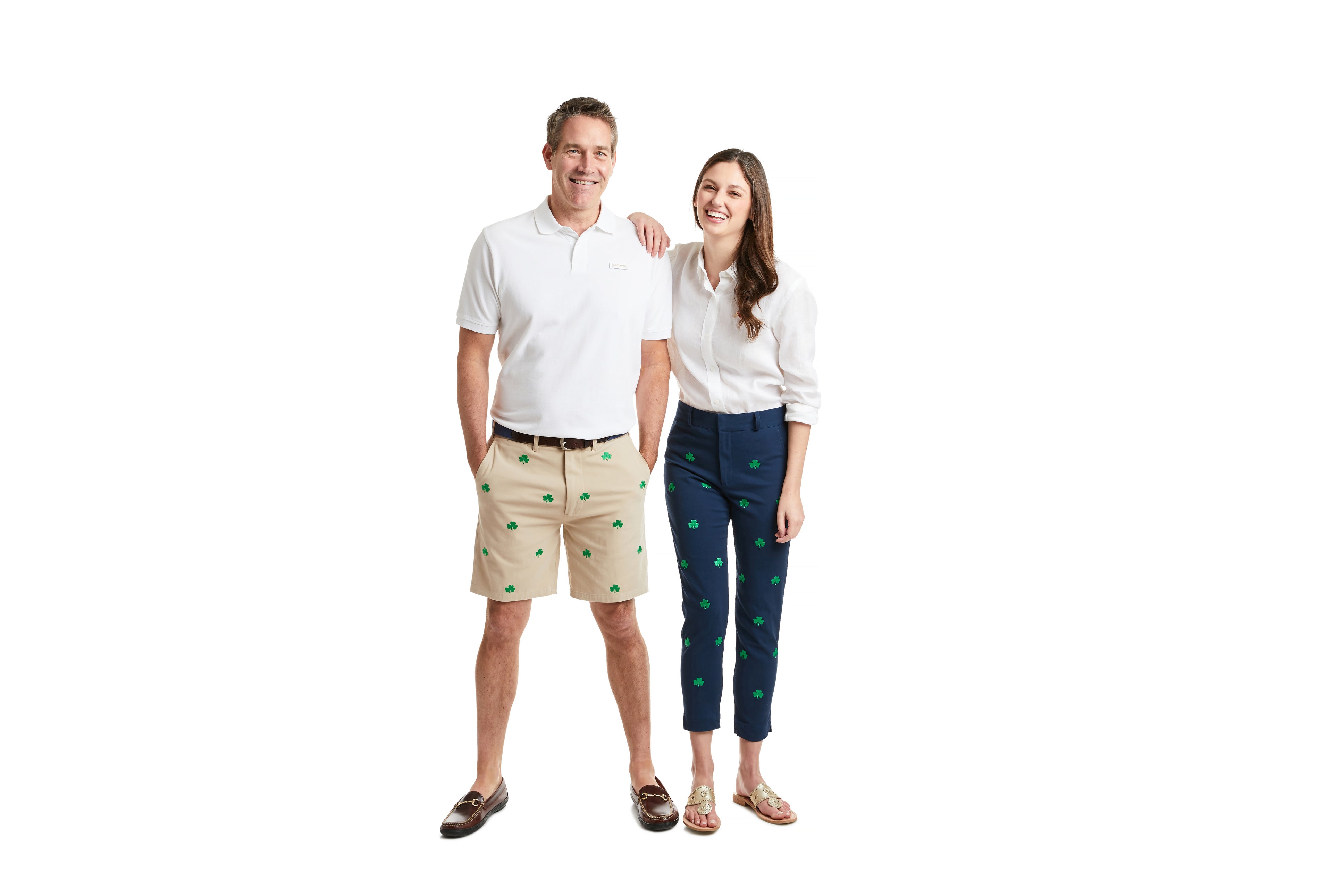 Stretch Twill Harbor Pant in Nantucket Navy with Shamrock Print - Comfortable Casual Pants for Work, Travel & Everyday Wear