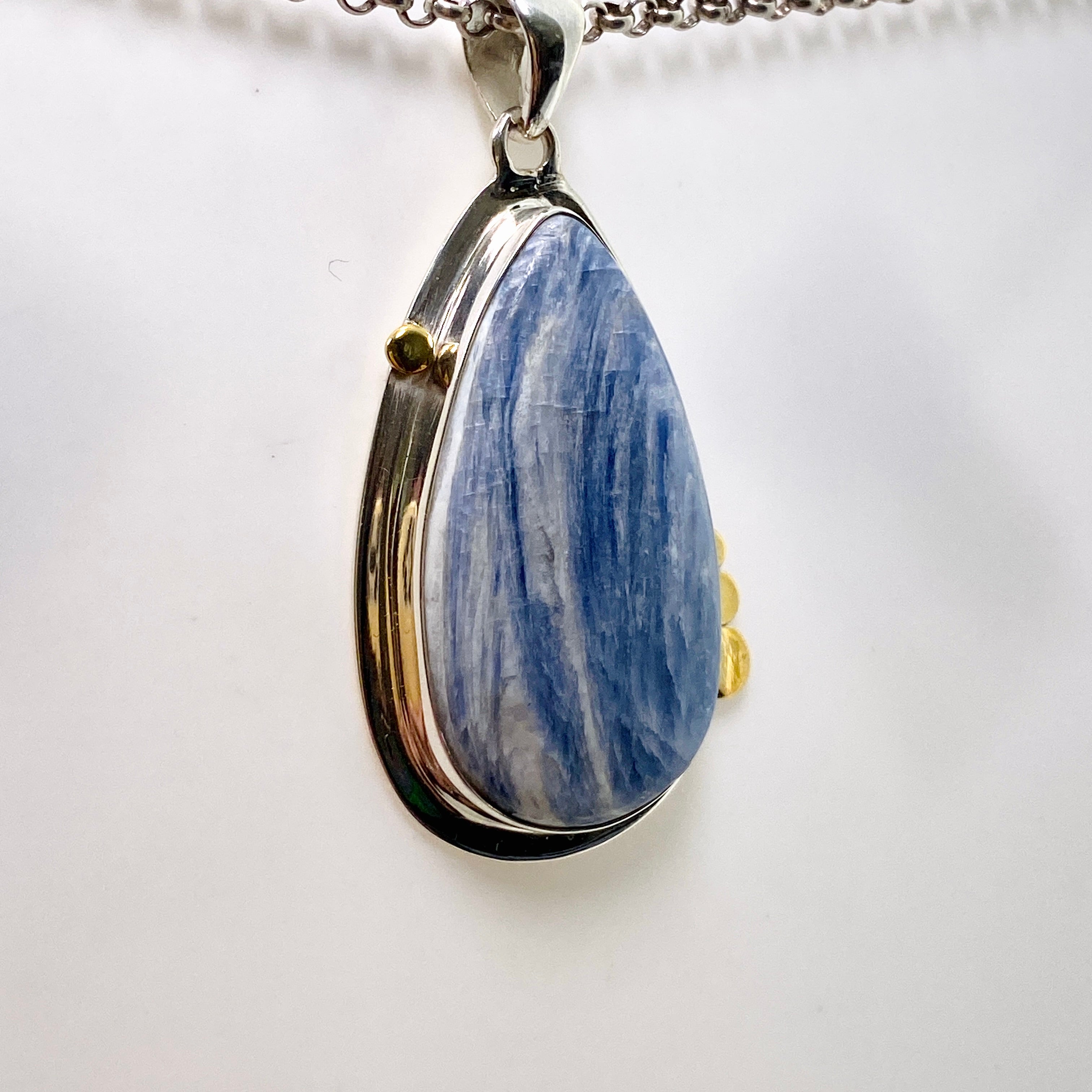 Blue Kyanite Teardrop Pendant Necklace with Brass Accents - KPGJ4624 | Healing Crystal Jewelry for Meditation, Energy Balancing & Spiritual Gifts