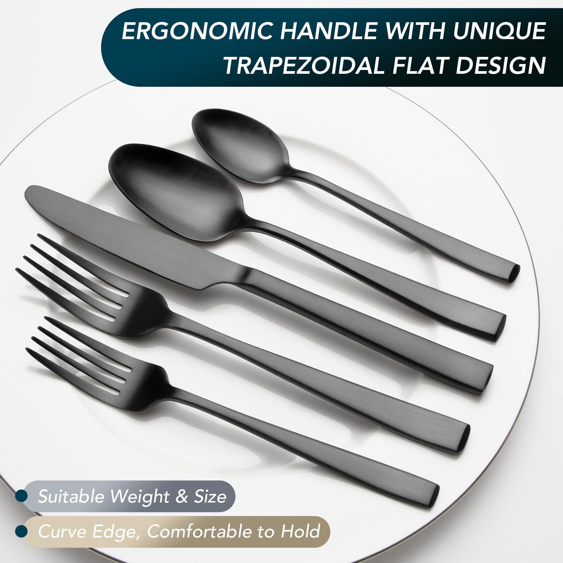 EIUBUIE 40-Piece Matte Black Silverware Set - Premium Stainless Steel Flatware Cutlery Set for 8 (Forks, Spoons, Knives) - Elegant Kitchen Utensils for Dinner Parties, Restaurants & Home Dining