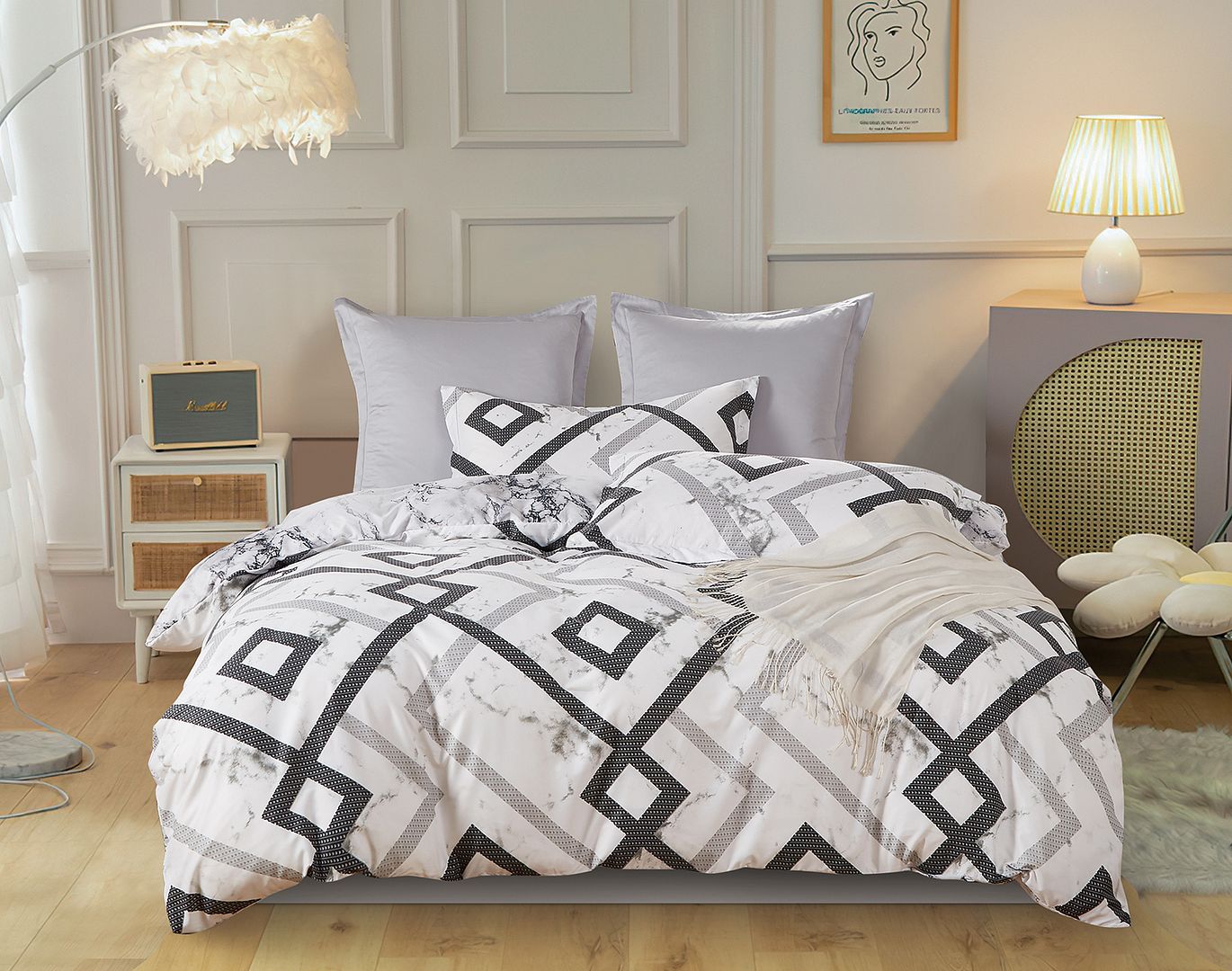 Premium Ashwin Queen Size Quilt Cover Set - Soft & Breathable Duvet Cover with Pillowcases - Perfect for Bedroom Decor & Cozy Nights