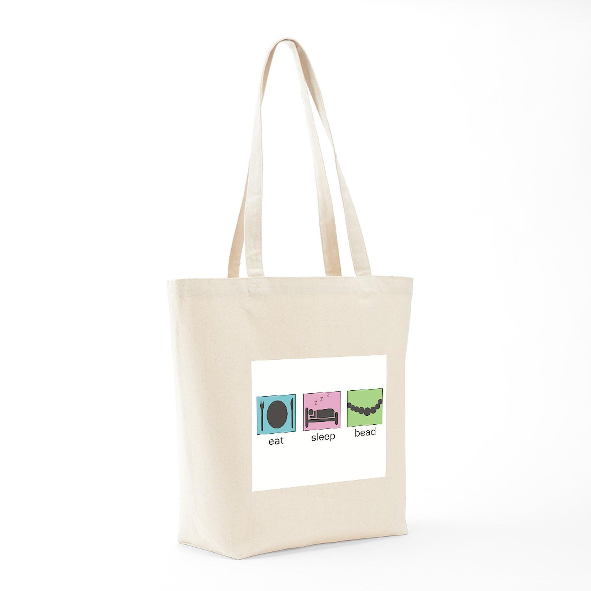 Eat Sleep Bead Natural Canvas Tote Bag - Eco-Friendly Reusable Shopping Bag for Jewelry Making, Craft Shows & Beach Trips