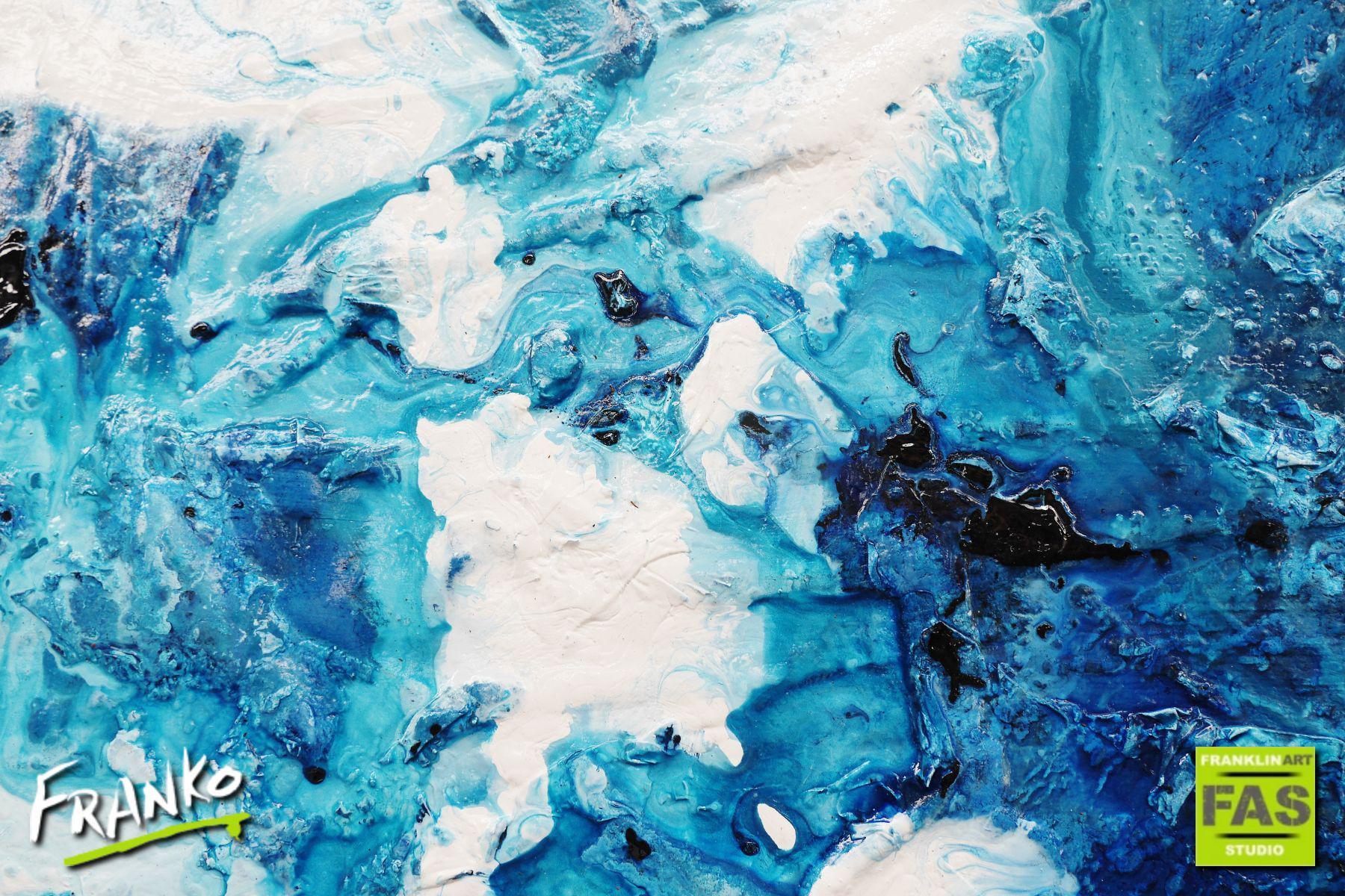 Jaded Blue 120cm x 100cm Blue White Abstract Canvas Art - Modern Wall Decor for Living Room, Bedroom & Office