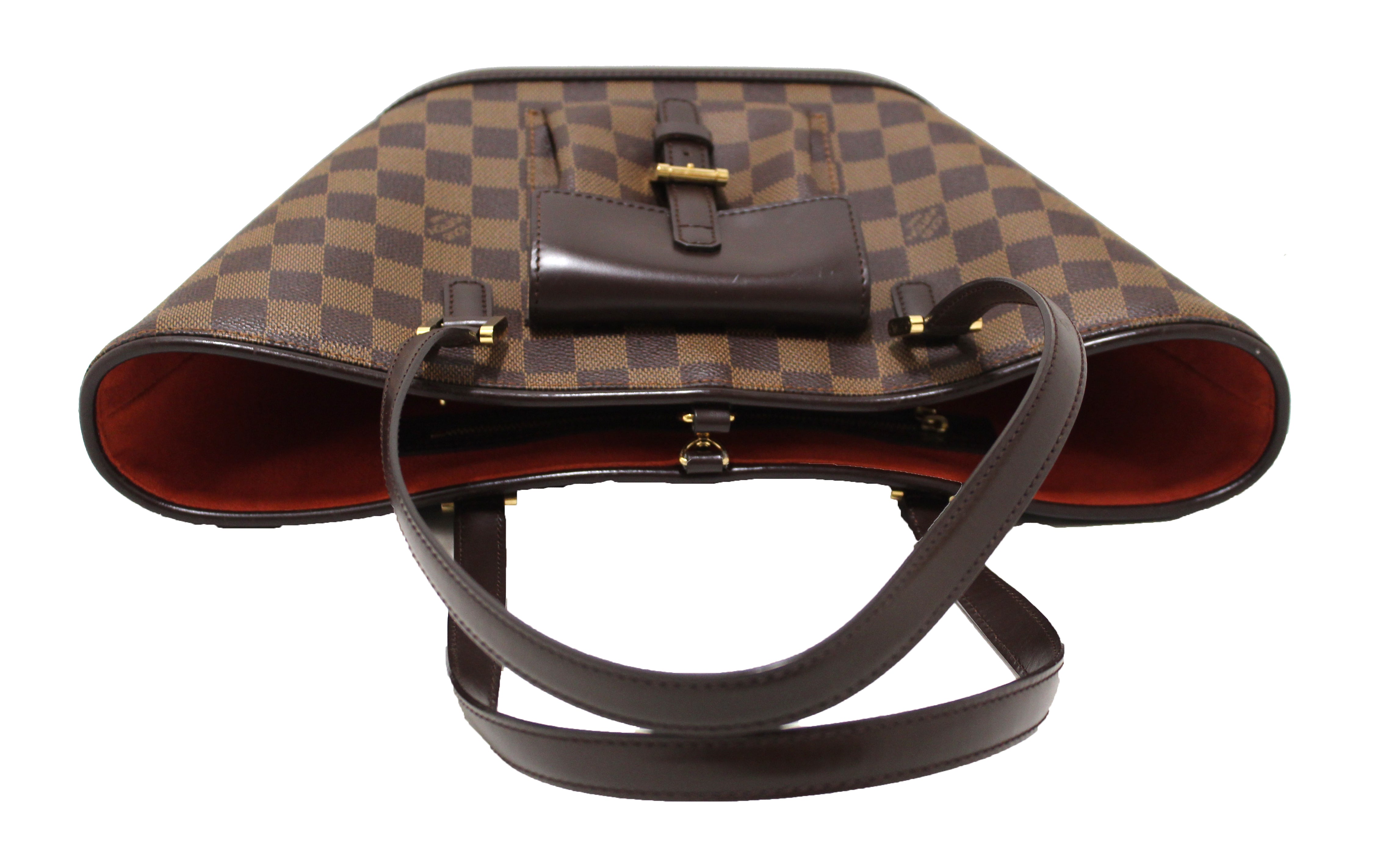 Authentic Louis Vuitton Damier Ebene Manosque PM Shoulder Tote Bag for Women - Luxury Designer Handbag with Leather Trim, Perfect for Work, Travel & Everyday Use