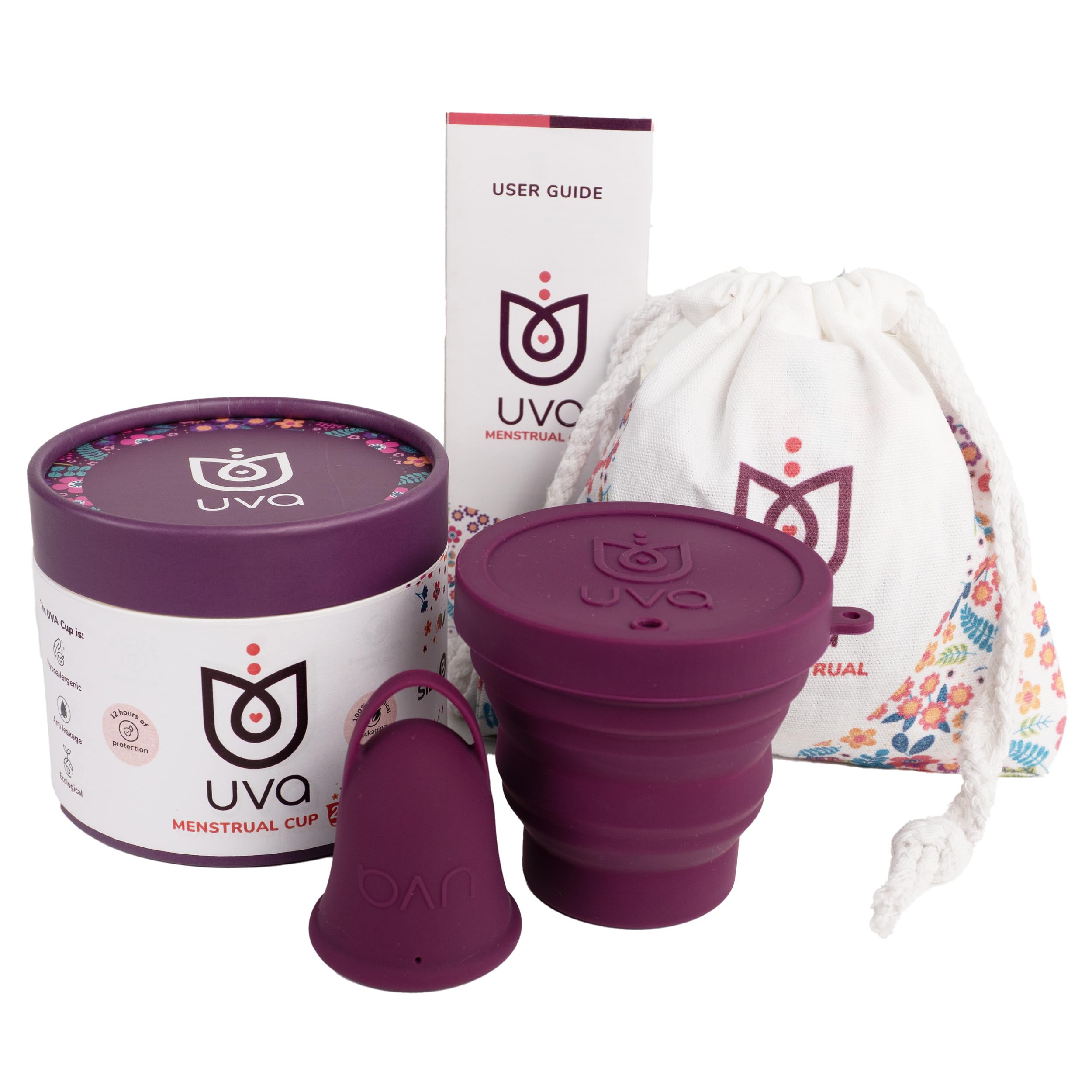 UVA 2 Reusable Menstrual Cup Kit - Size B for Heavy Flow - 10-Year Durable & Leak-Proof Medical Grade Silicone - Large Period Cup with Sterilizer & Travel Pouch - Perfect for Active Women, Travel, Gym & Overnight Protection
