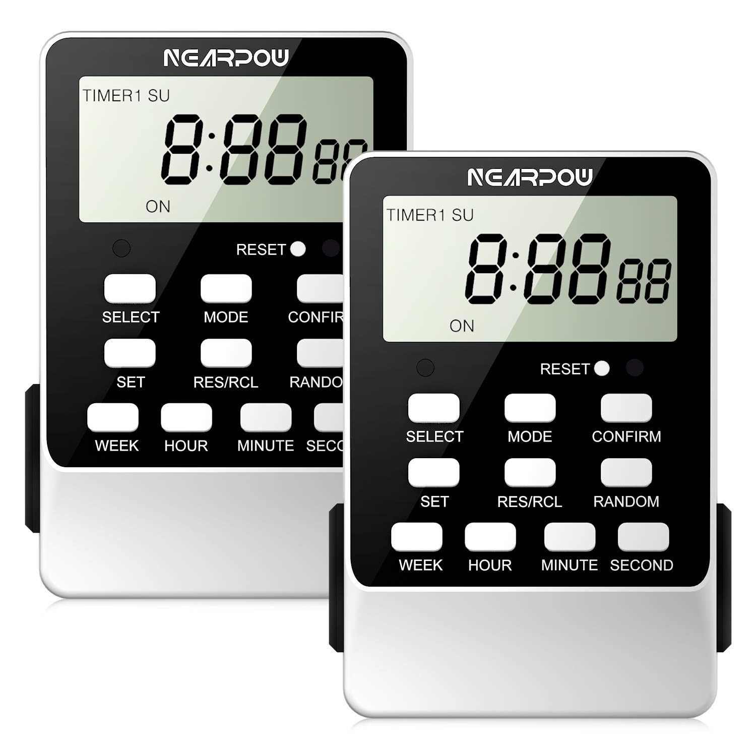 2 Pack NEARPOW Digital Outlet Timer - Dual Independent Control, 18 ON/Off Programs, 24-Hour & 7-Day Programmable - 15A/1800W Heavy Duty 3-Prong Indoor Electrical Timer Switch for Lights, Appliances & Holiday Decorations